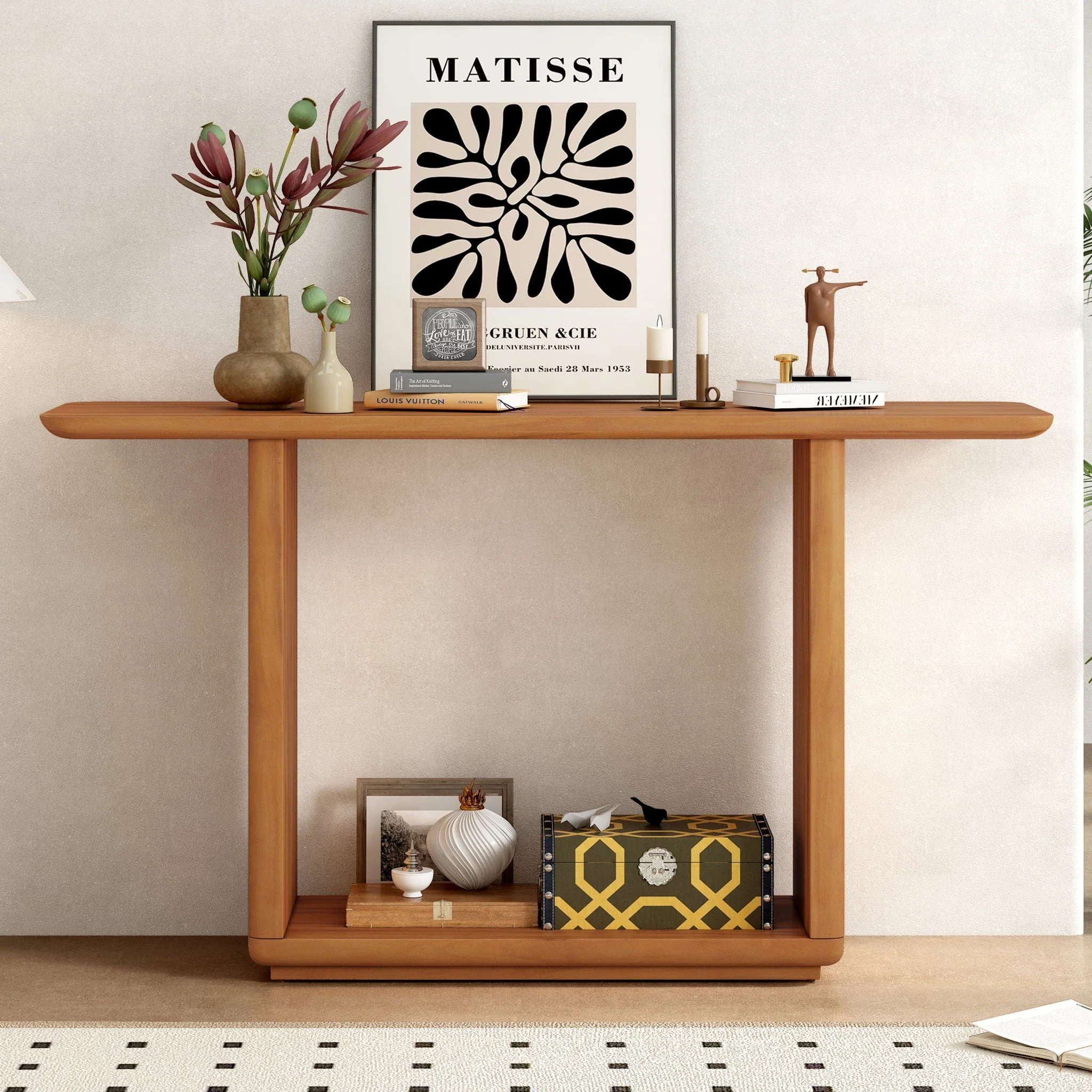 Console Table With Curved Corners And U Base Design - Natural Wood Veneer - Natural - Image 4