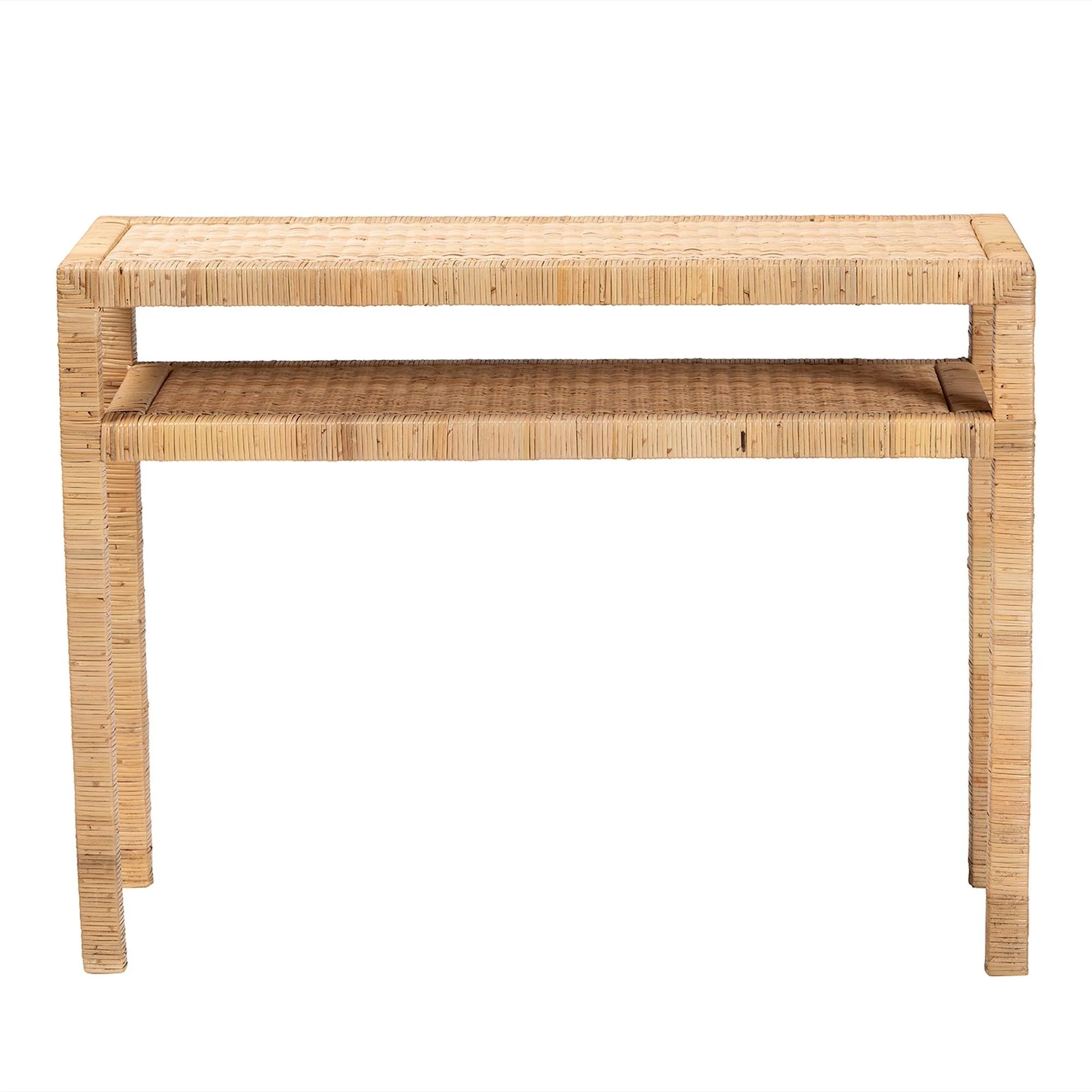Console Table with One Shelf in Natural Rattan and Wood - Image 3