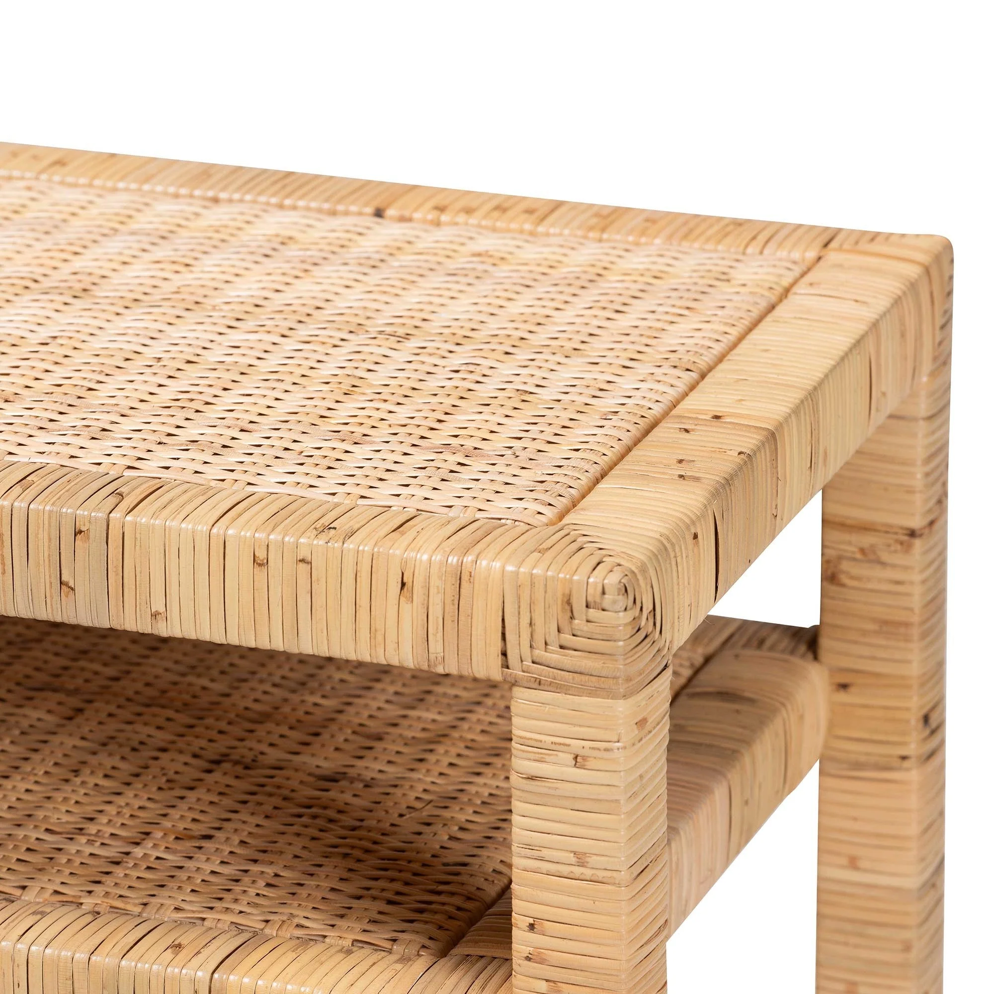 Console Table with One Shelf in Natural Rattan and Wood - Image 5