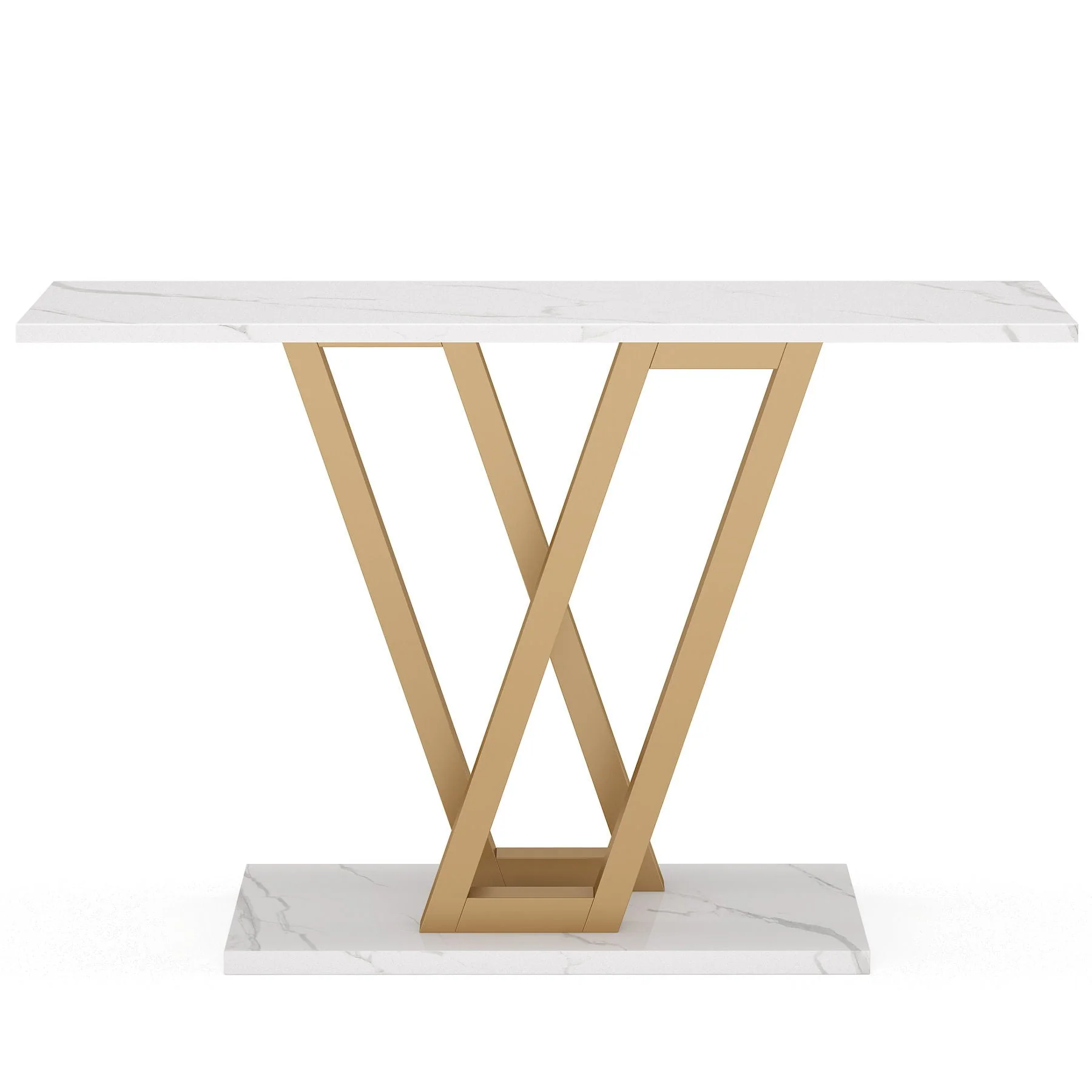 Console Table With Top With V Leg Frame For Hallway, Living Room - White / Gold - Image 4