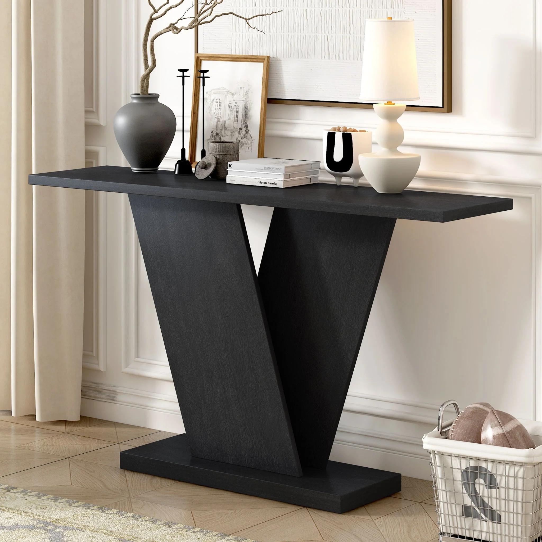 Console Table With V Shape Base, Sculptural Entryway Accent - Image 4