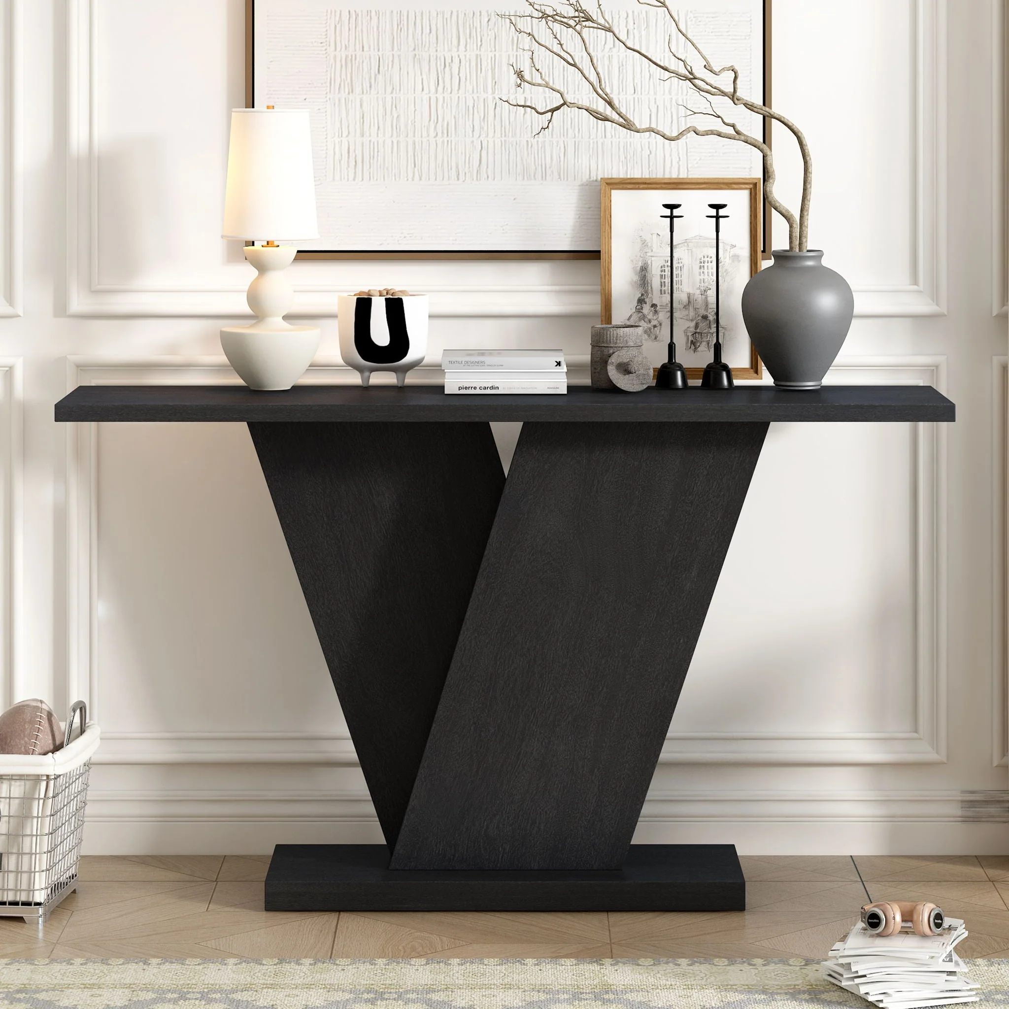 Console Table With V Shape Base, Sculptural Entryway Accent - Image 5