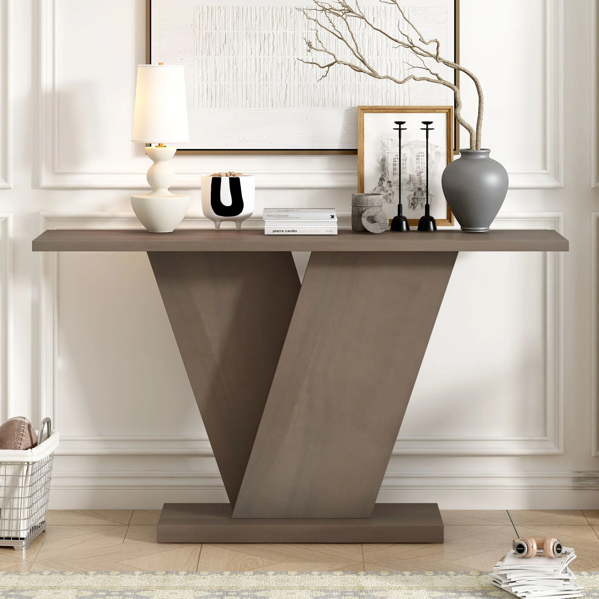 Console Table With V Shape Base, Sculptural Entryway Accent - Image 9