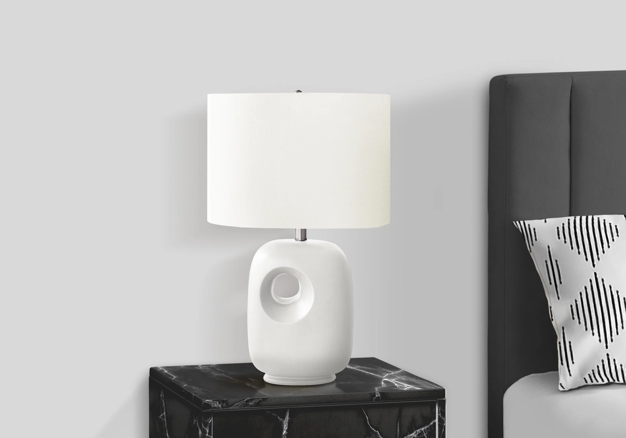 Contemporary 26"H White Ceramic Table Lamp with Ivory Shade - Image 3