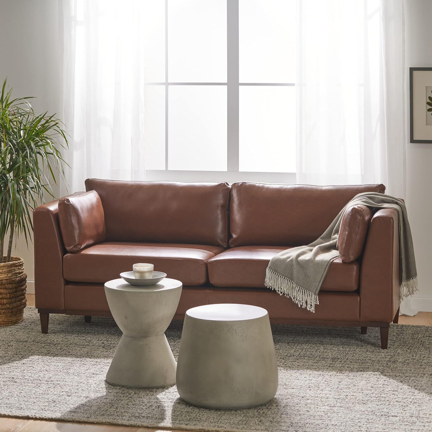 Contemporary 3 Seater Sofa Upholstery - Light Brown - Image 4