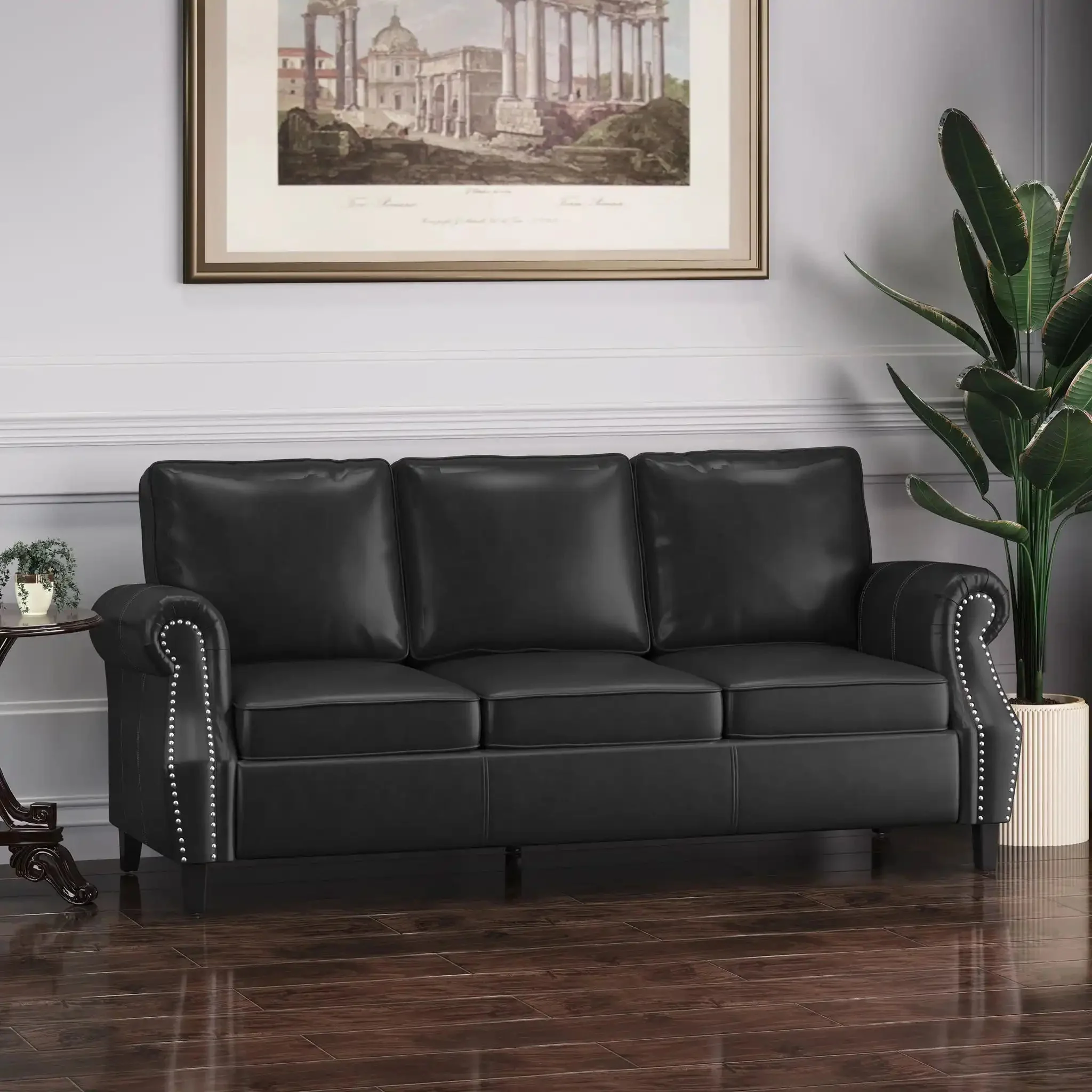 Contemporary 3 Seater Sofa With Nailhead Trim - Image 4