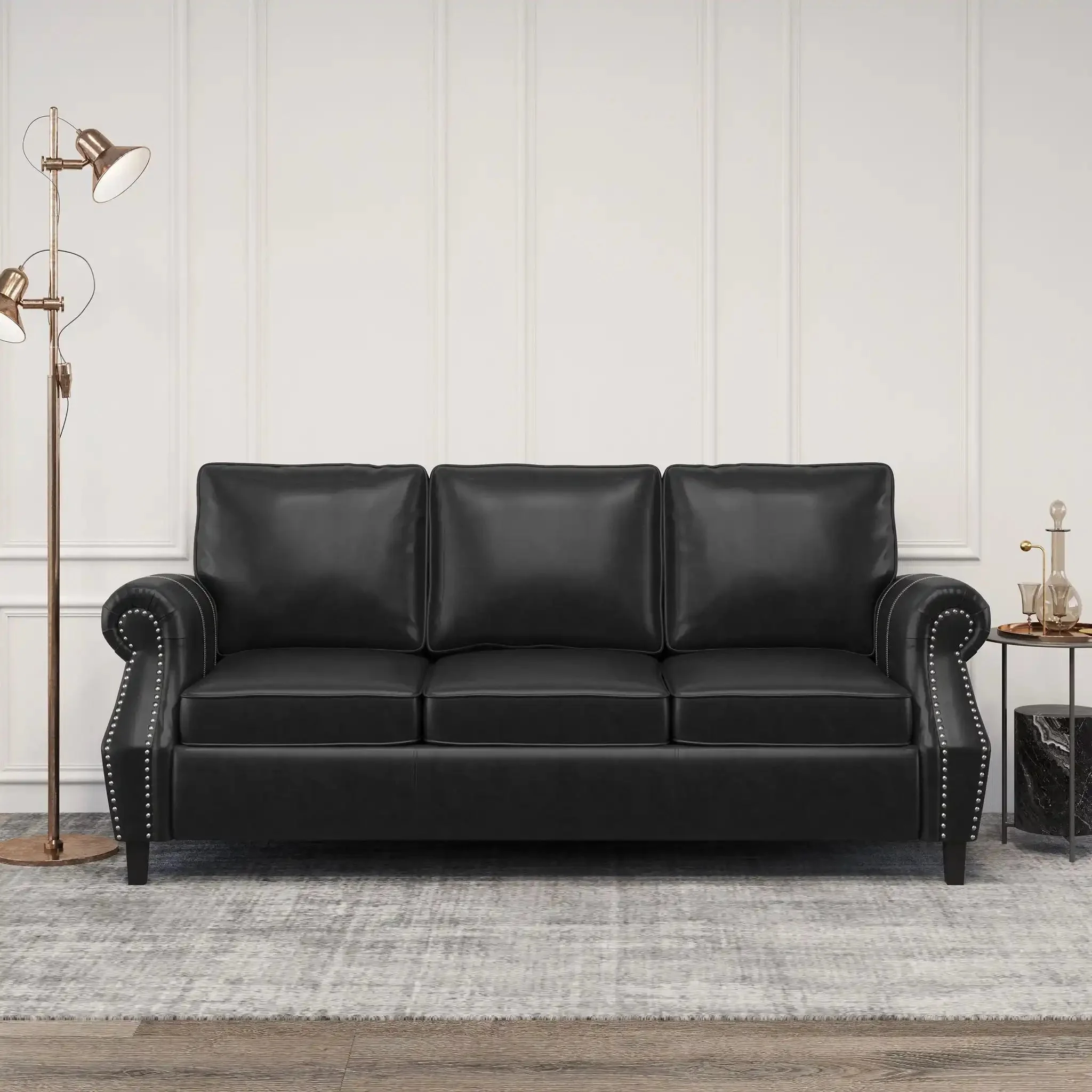 Contemporary 3 Seater Sofa With Nailhead Trim - Image 6