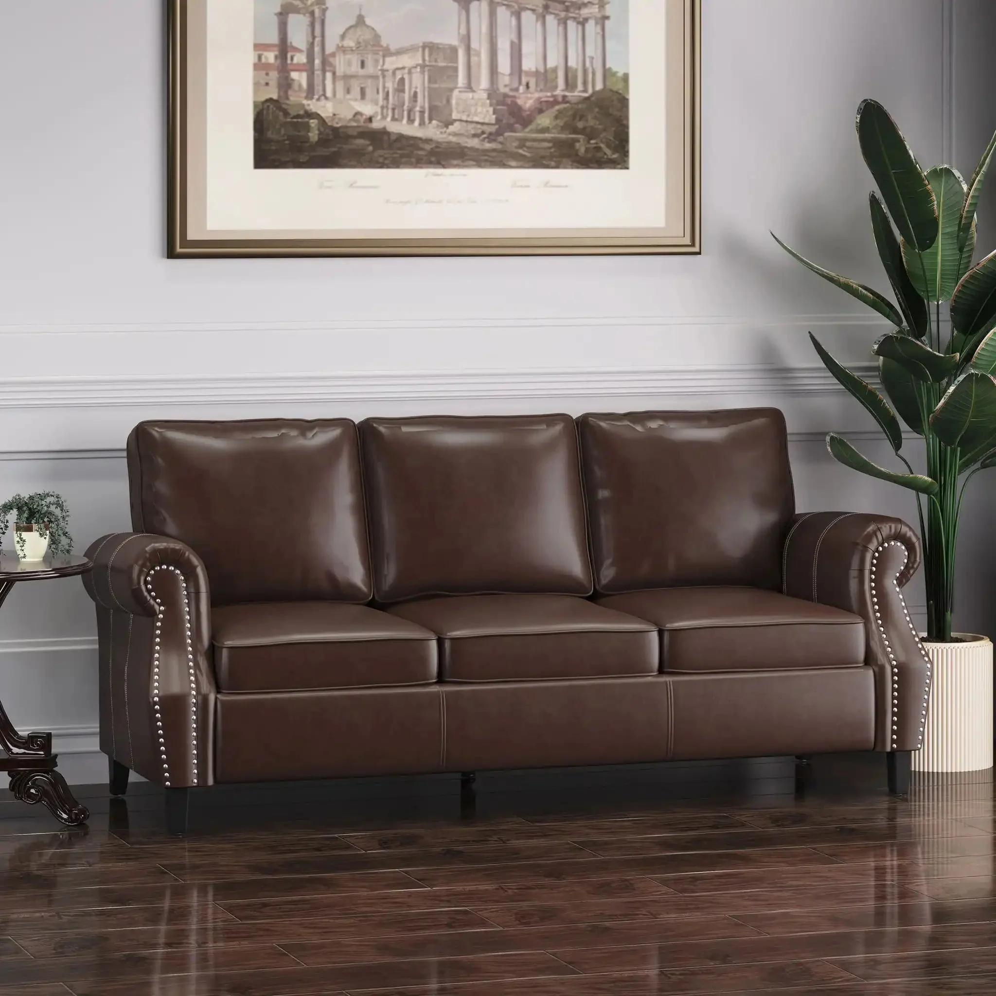 Contemporary 3 Seater Sofa With Nailhead Trim - Image 7