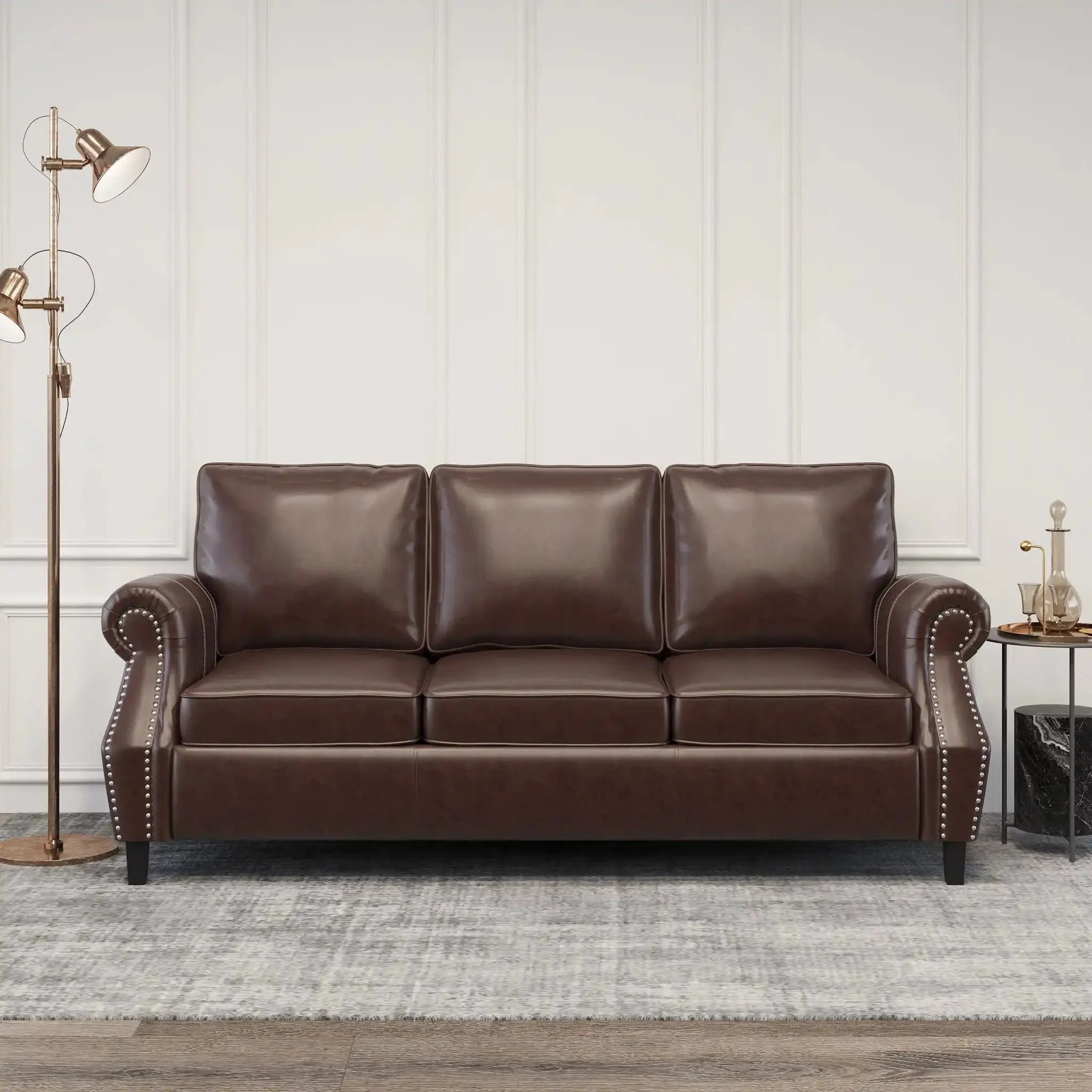 Contemporary 3 Seater Sofa With Nailhead Trim - Image 8