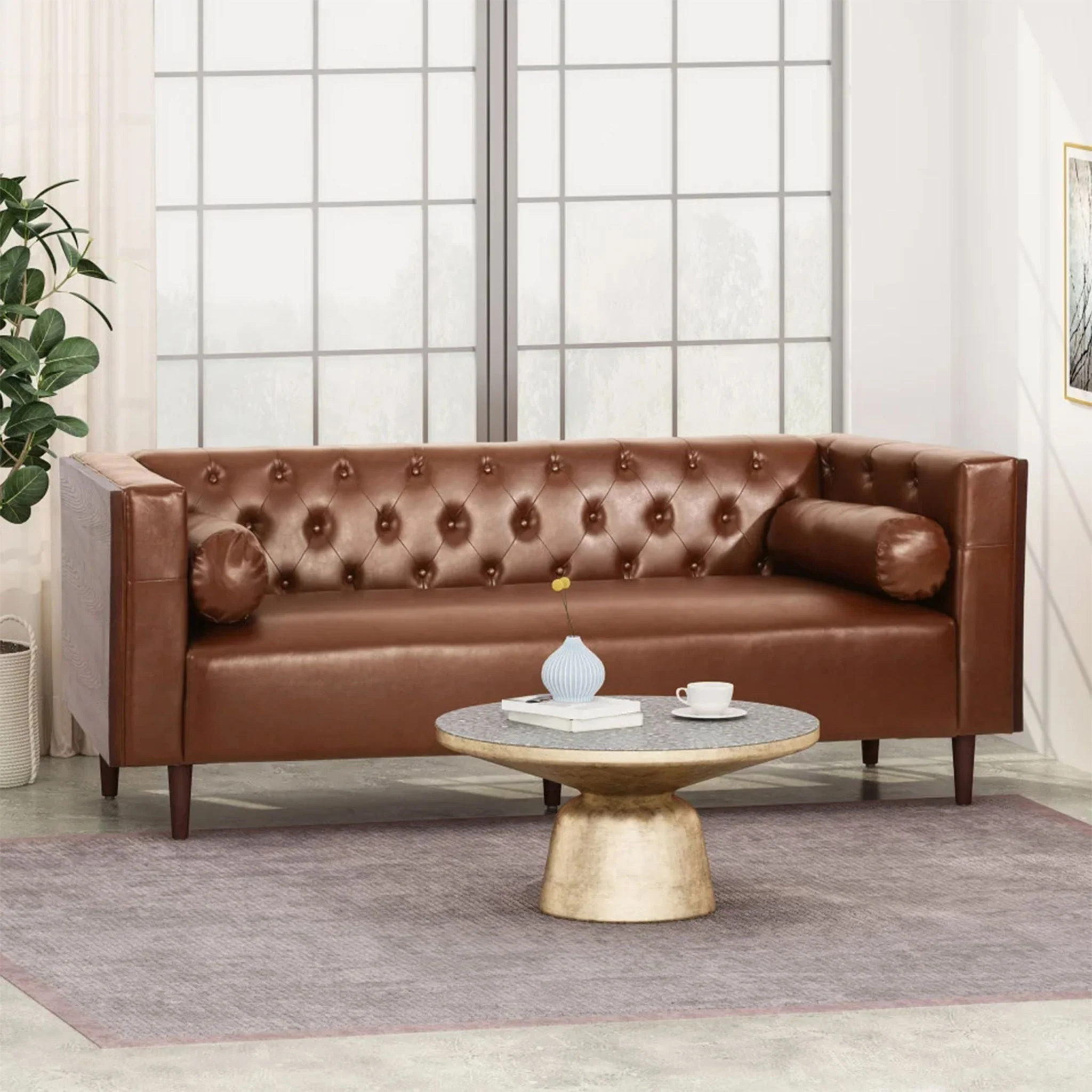 Contemporary 3 Seater Sofa With Tufted Design - Image 4
