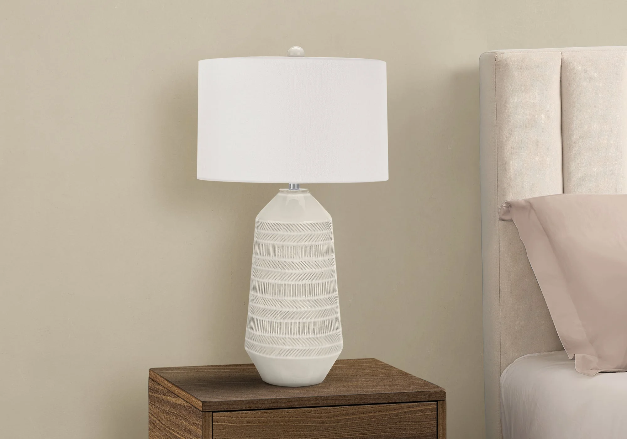 Contemporary 33"h Table Lamp with Ivory Shade and Cream Ceramic Base - Image 4
