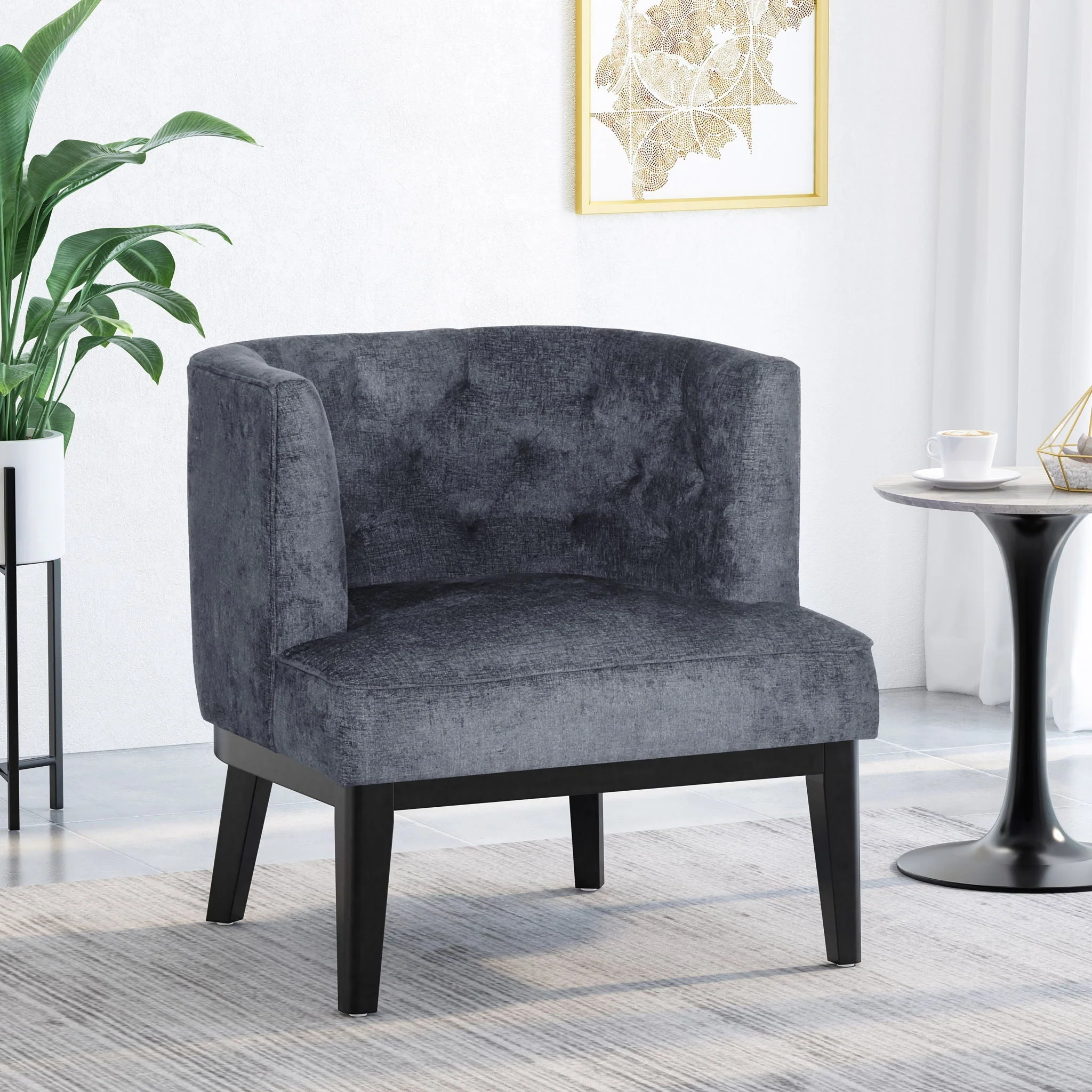 Contemporary Accent Chair With Tufted Diamond Stitching - Charcoal - Image 3
