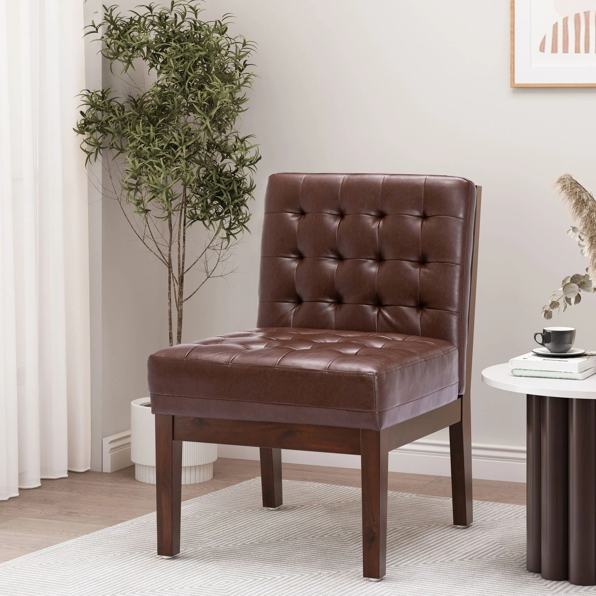 Contemporary Accent Chair With Tufted Waffle Stitch - Dark Brown - Image 3