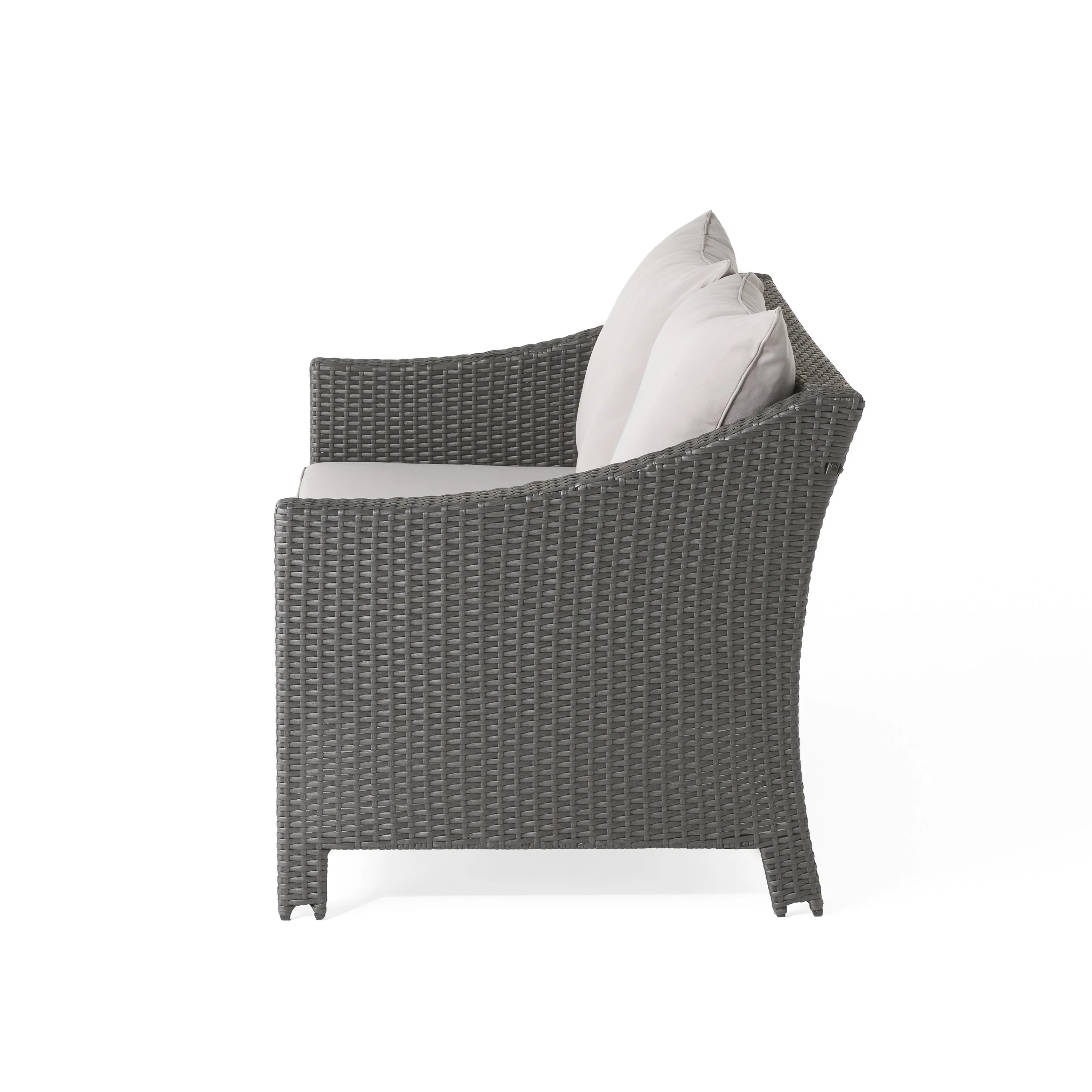 Contemporary ANTIBES Loveseat & Table Set Outdoor Grey PE Rattan Iron Waterproof Fabric - Image 11