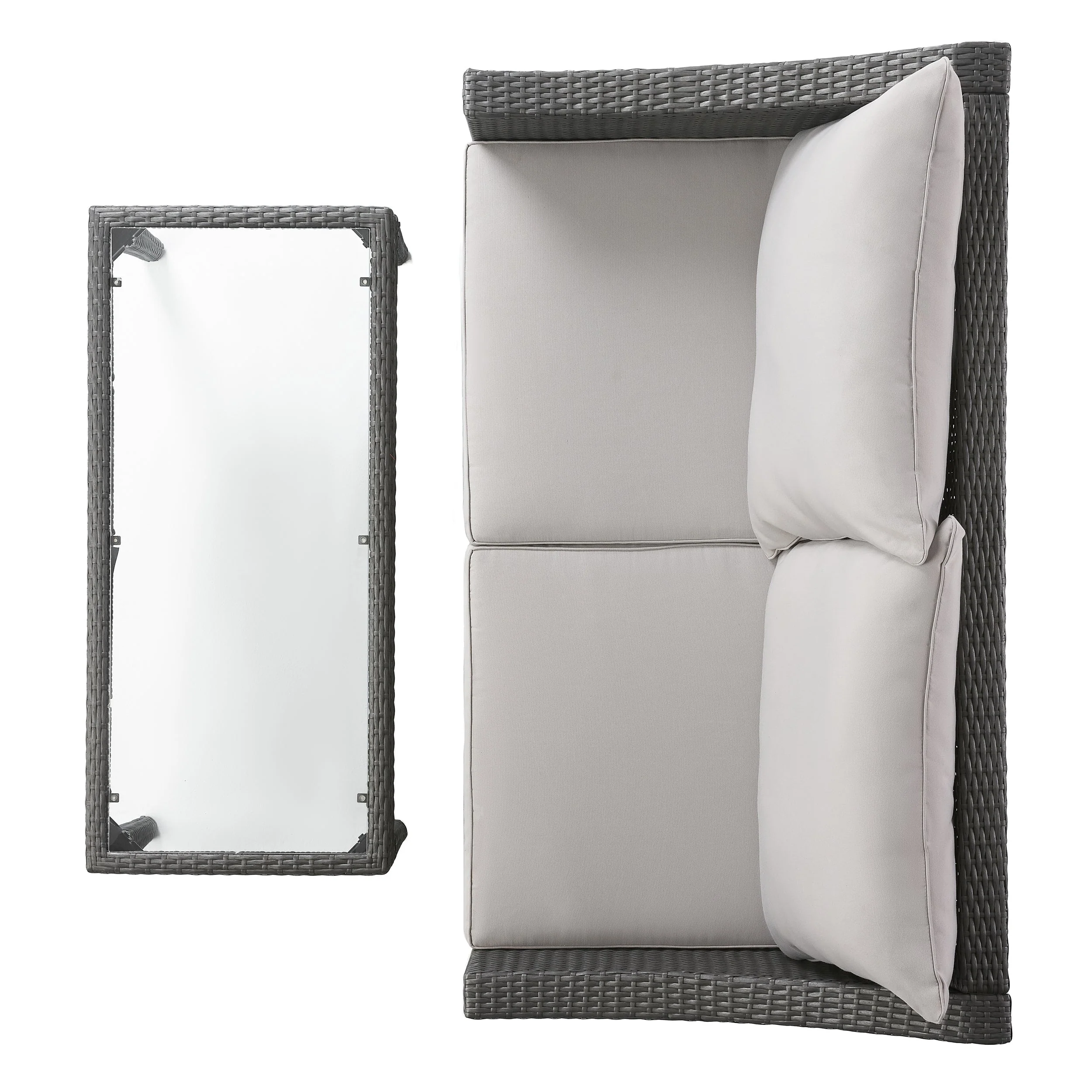 Contemporary ANTIBES Loveseat & Table Set Outdoor Grey PE Rattan Iron Waterproof Fabric - Image 12