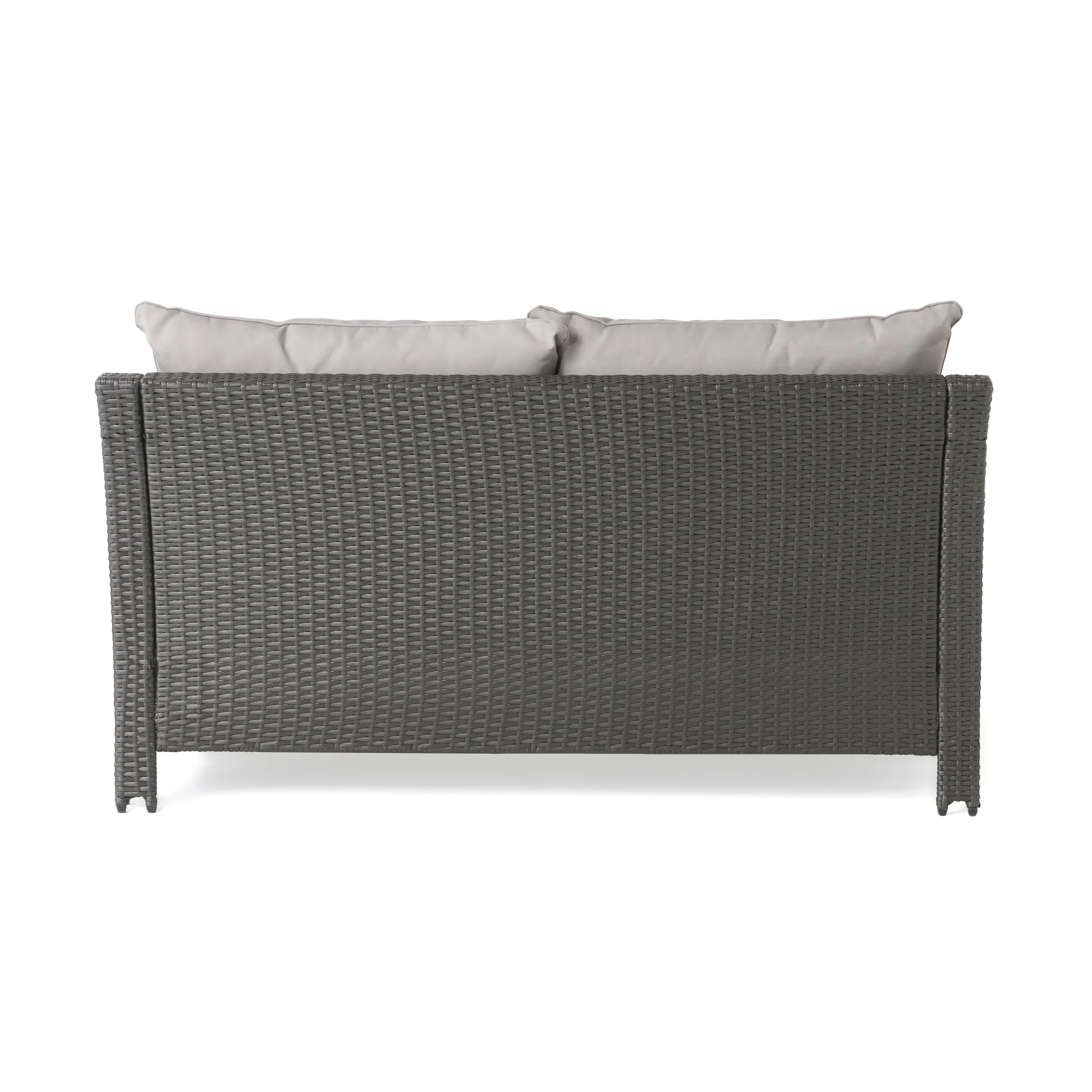 Contemporary ANTIBES Loveseat & Table Set Outdoor Grey PE Rattan Iron Waterproof Fabric - Image 13