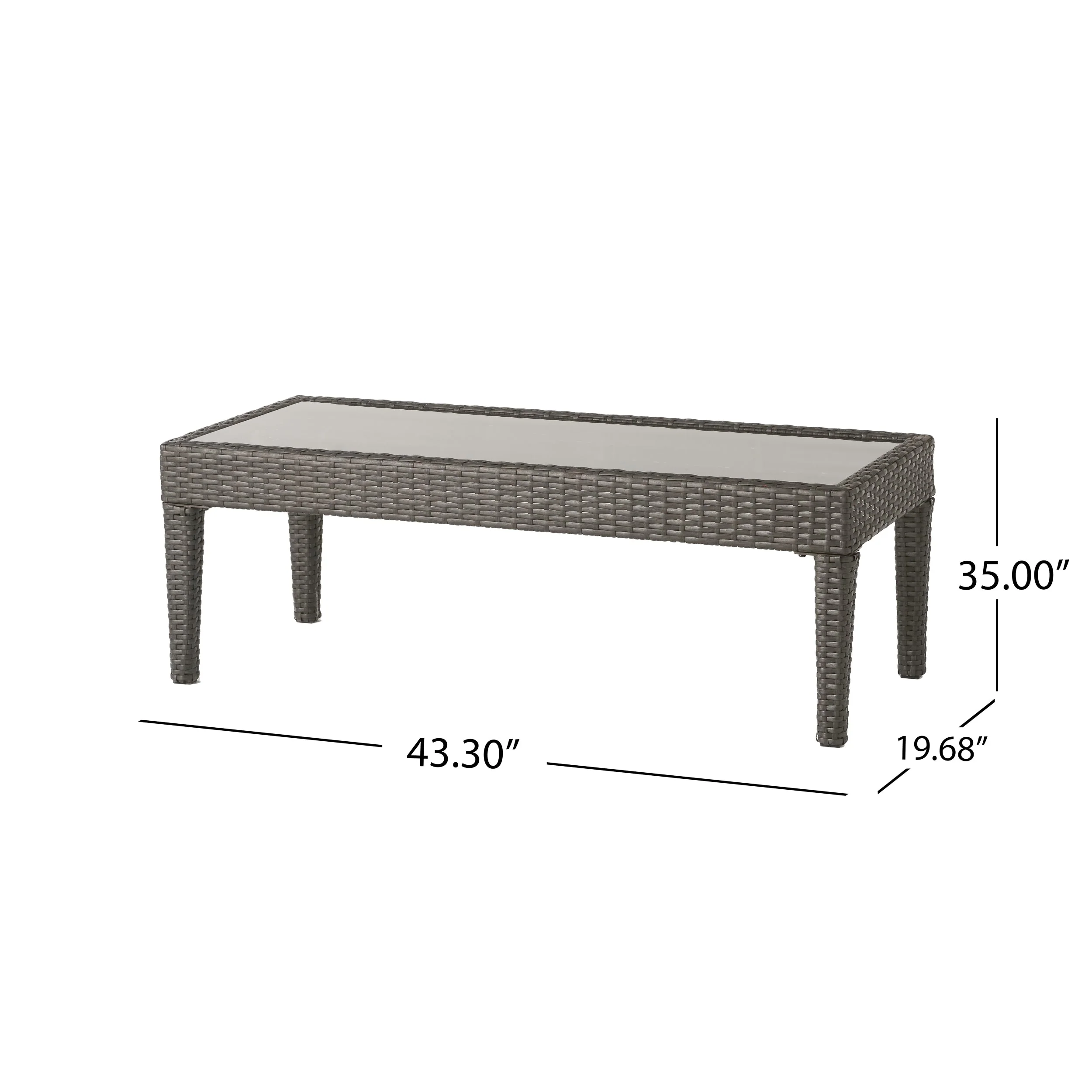 Contemporary ANTIBES Loveseat & Table Set Outdoor Grey PE Rattan Iron Waterproof Fabric - Image 3