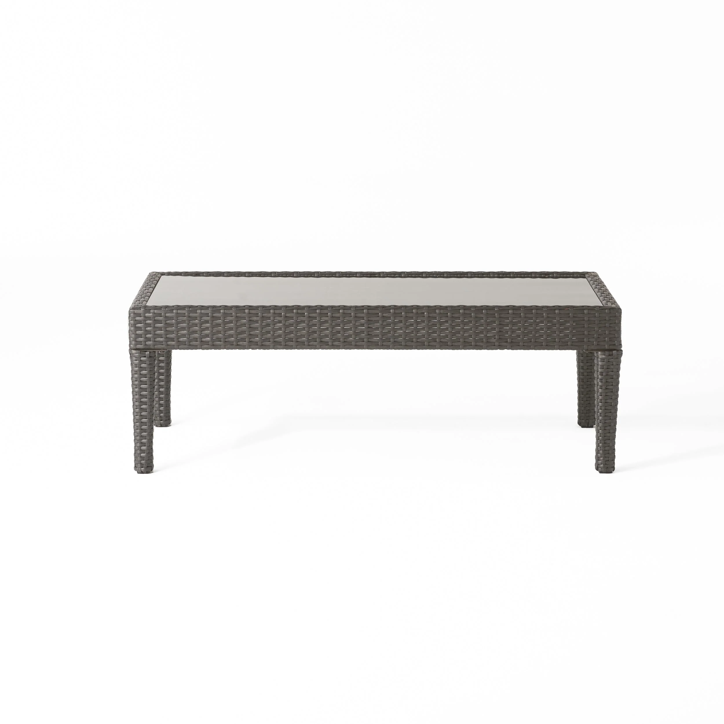 Contemporary ANTIBES Loveseat & Table Set Outdoor Grey PE Rattan Iron Waterproof Fabric - Image 6