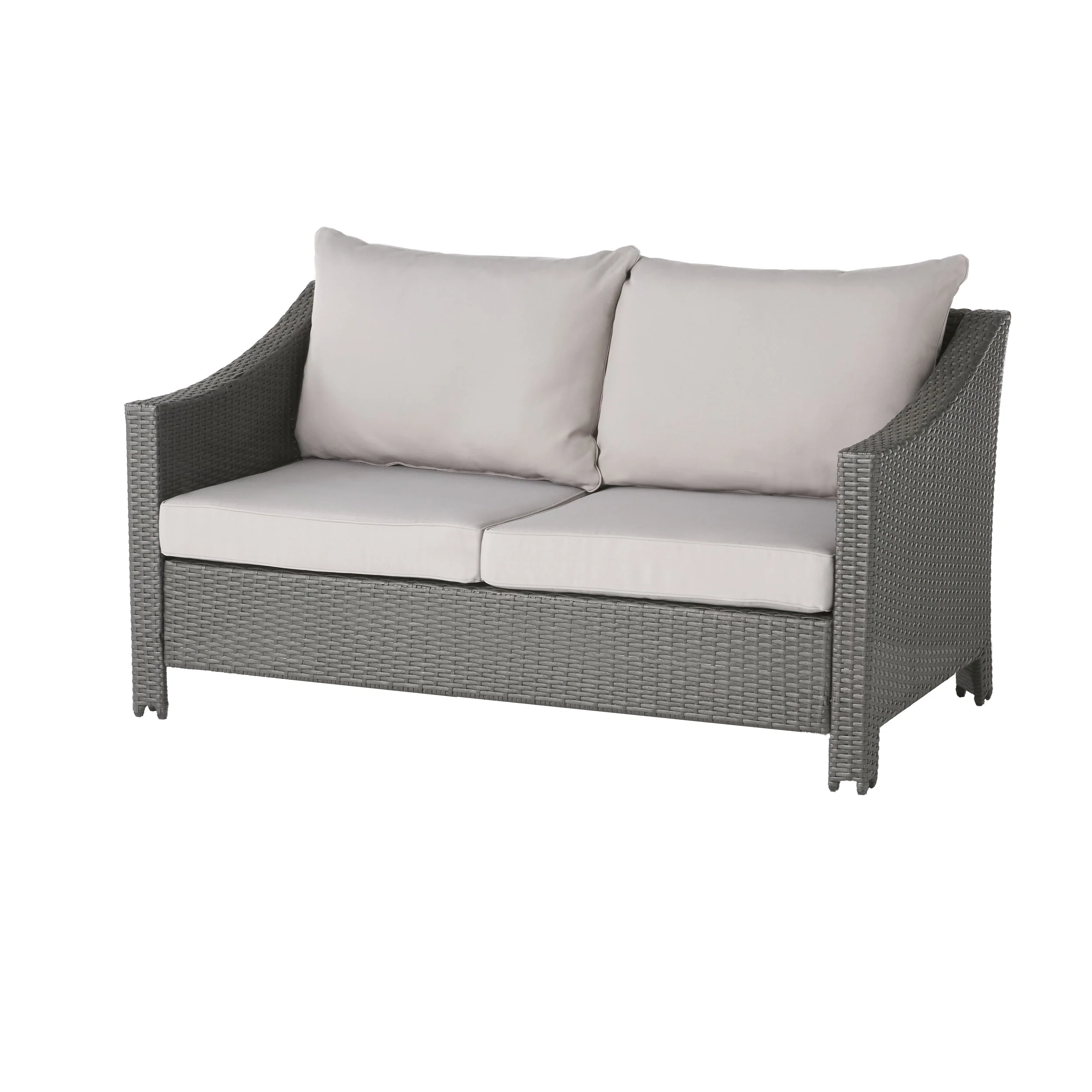 Contemporary ANTIBES Loveseat & Table Set Outdoor Grey PE Rattan Iron Waterproof Fabric - Image 7