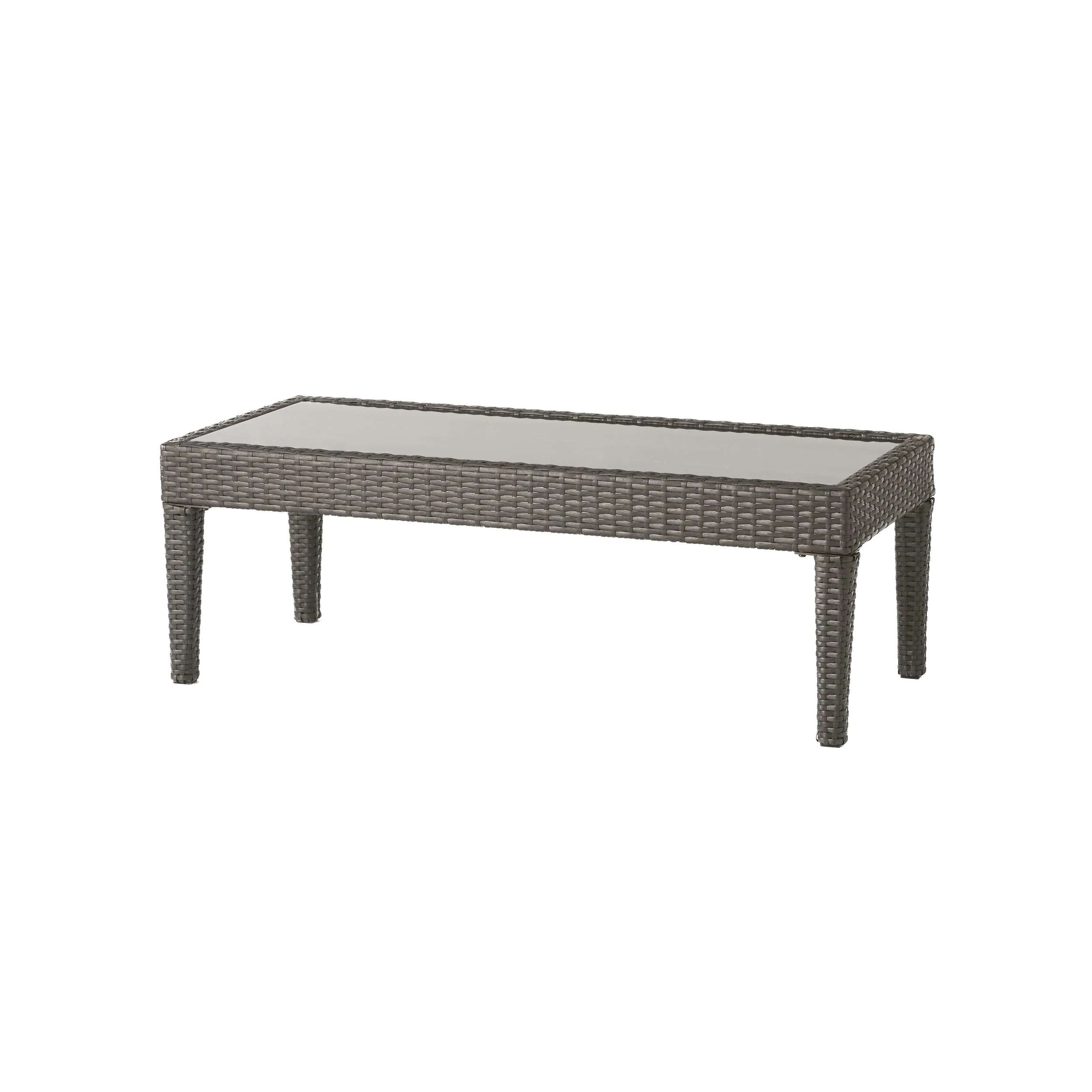 Contemporary ANTIBES Loveseat & Table Set Outdoor Grey PE Rattan Iron Waterproof Fabric - Image 8