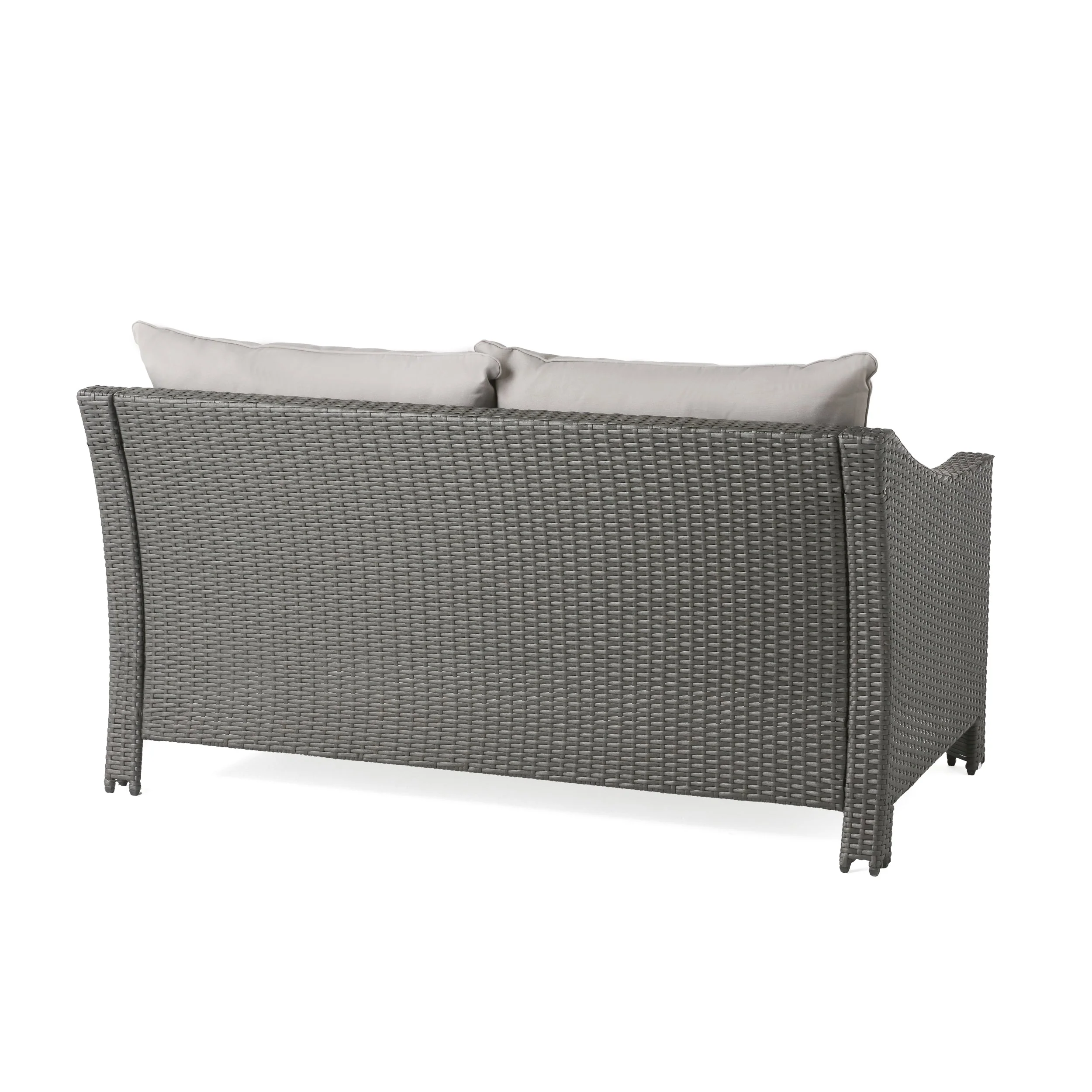 Contemporary ANTIBES Loveseat & Table Set Outdoor Grey PE Rattan Iron Waterproof Fabric - Image 9