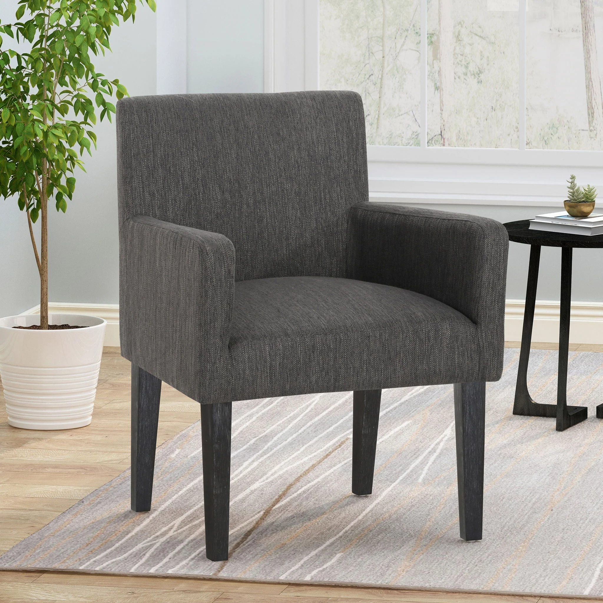 Contemporary Armchair With Track Arms - Charcoal - Image 2