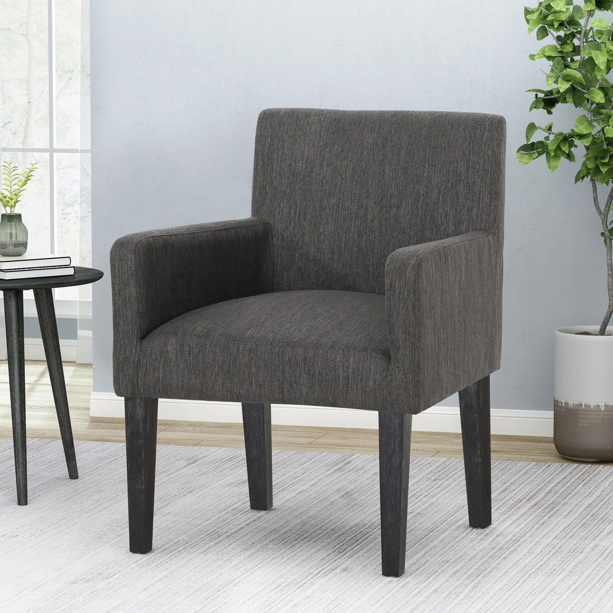 Contemporary Armchair With Track Arms - Charcoal - Image 3