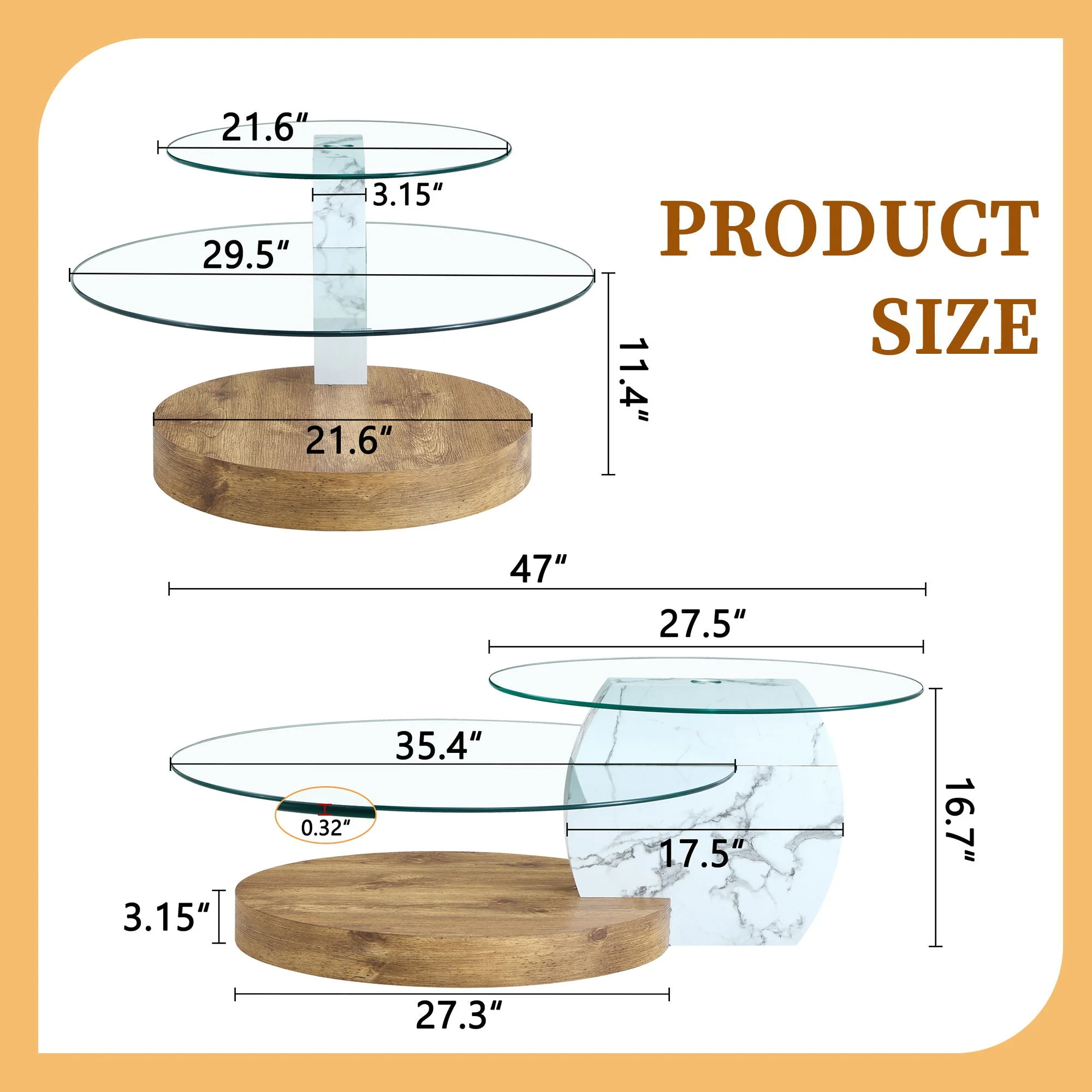 Contemporary Artistic Double Layer Coffee Table, Tempered Glass Top - Image 2