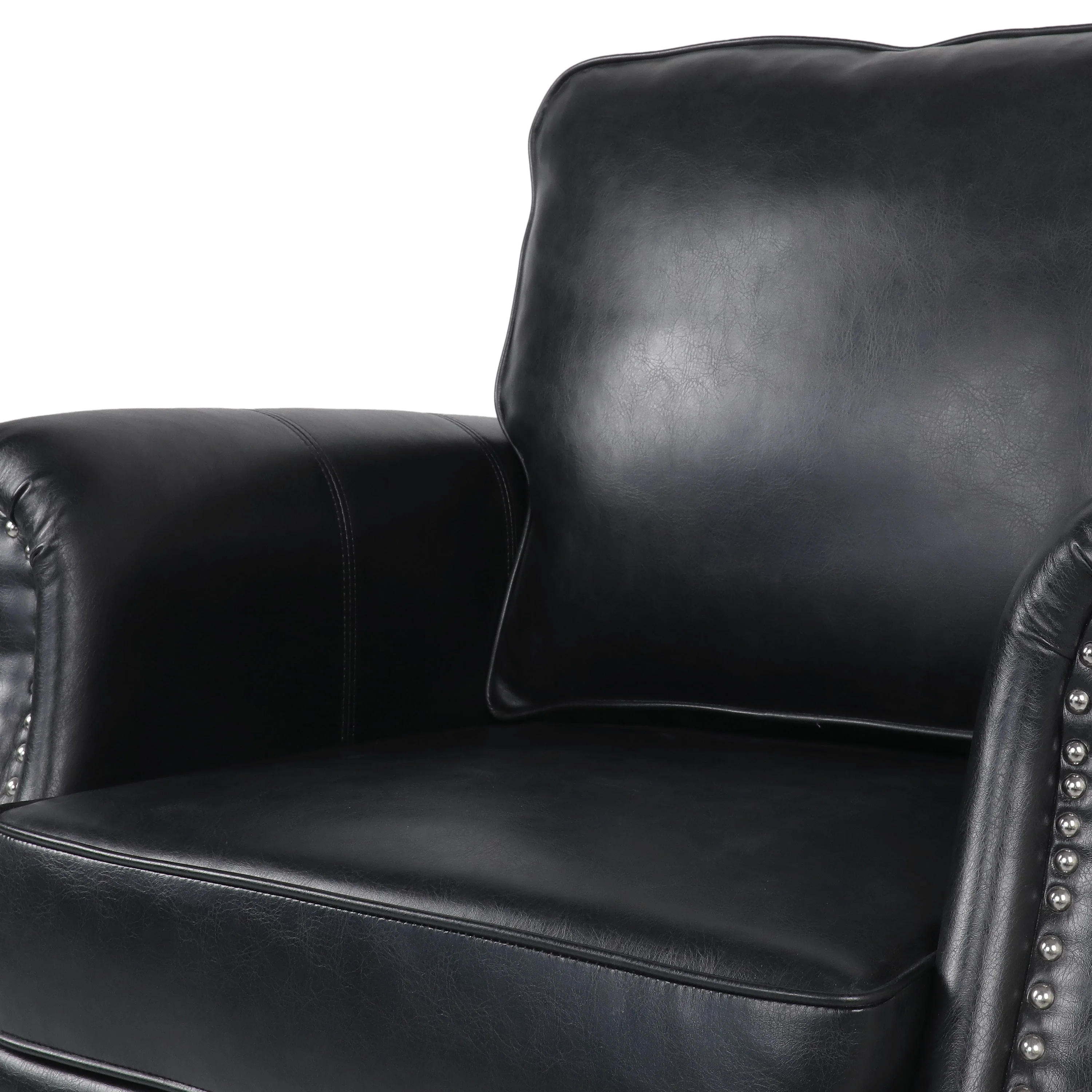 Contemporary Black PU Club Chair with Nailhead Trim and Rolled Armrests - Image 11