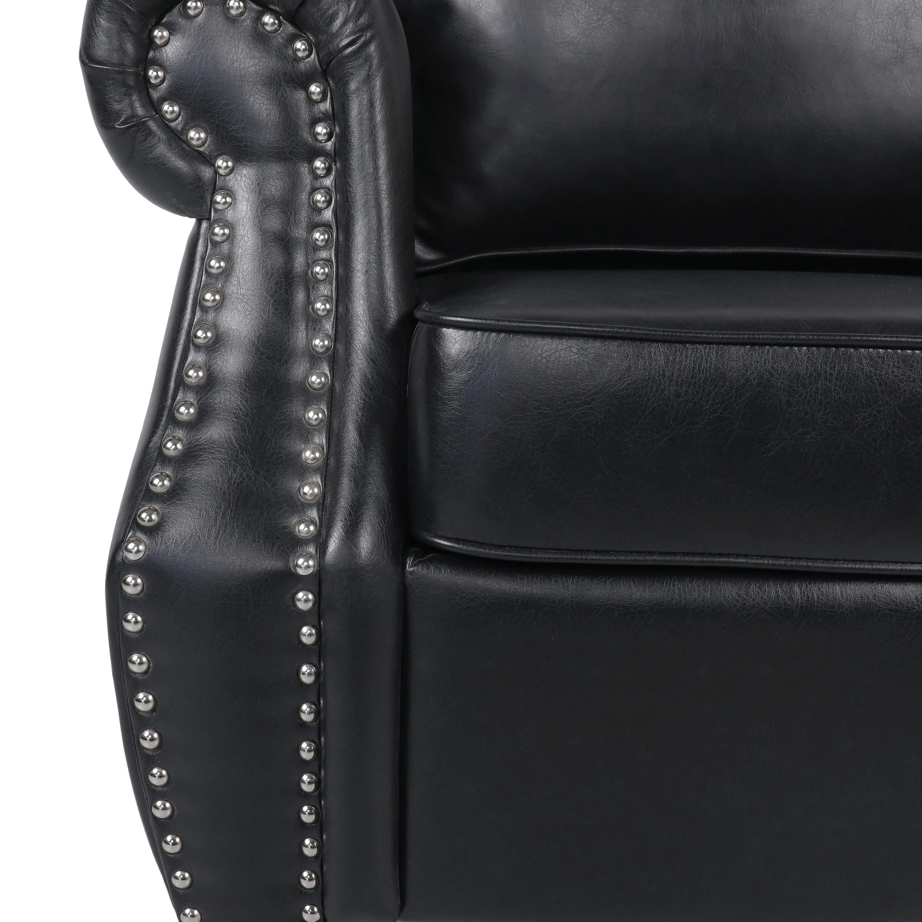 Contemporary Black PU Club Chair with Nailhead Trim and Rolled Armrests - Image 12