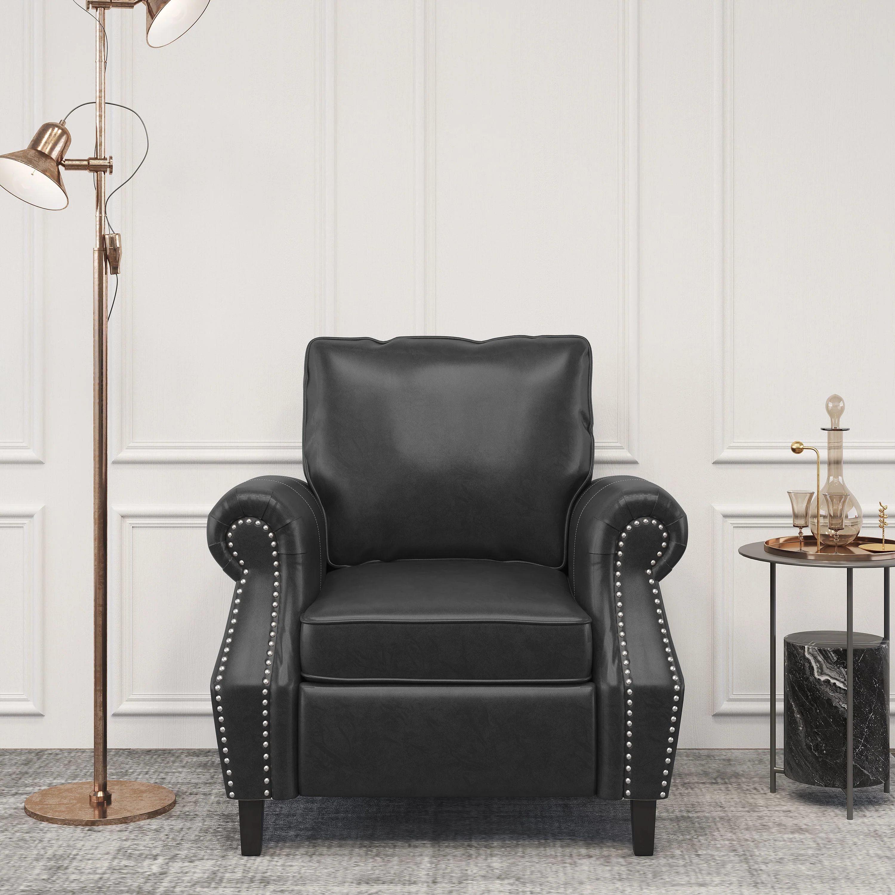 Contemporary Black PU Club Chair with Nailhead Trim and Rolled Armrests - Image 4
