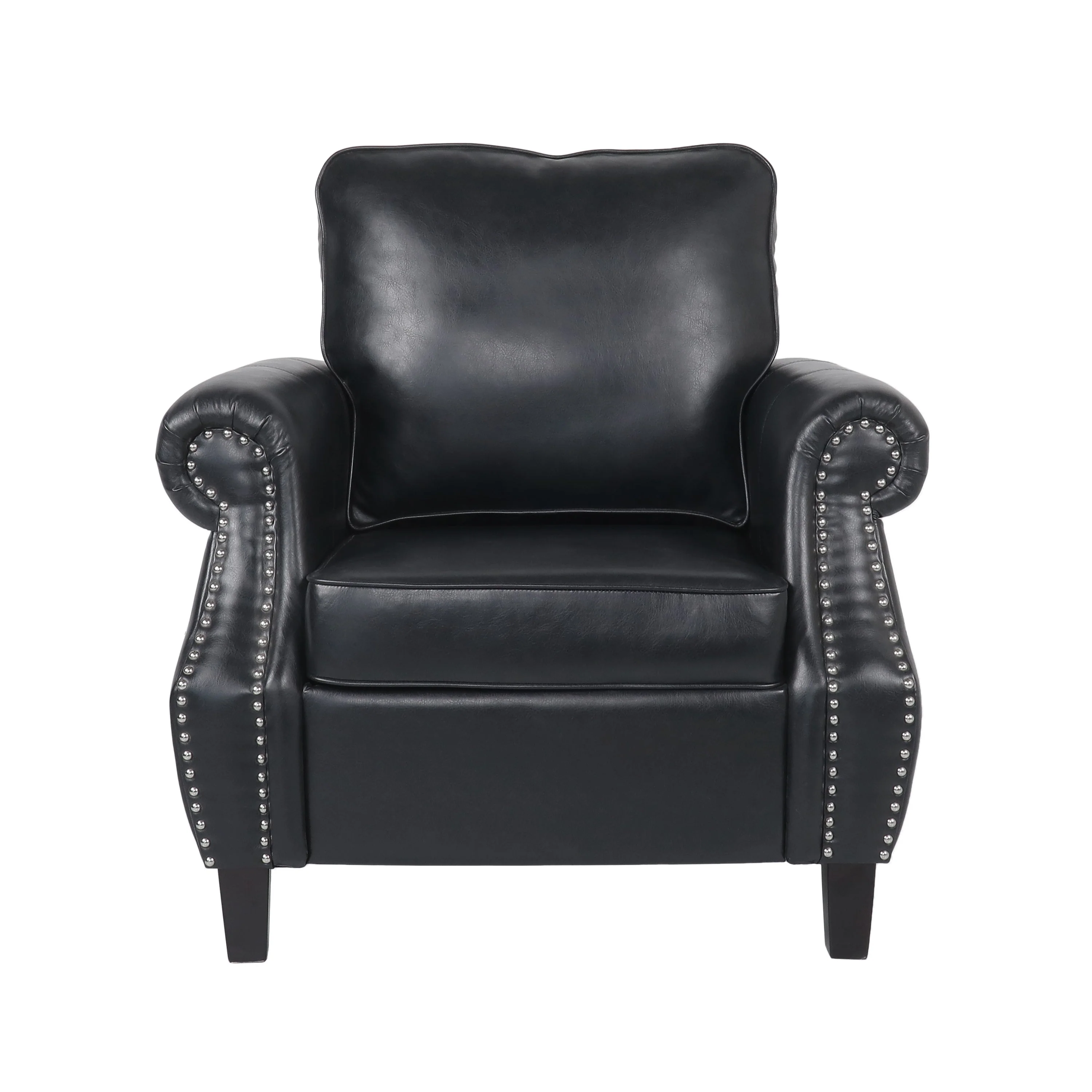 Contemporary Black PU Club Chair with Nailhead Trim and Rolled Armrests - Image 5