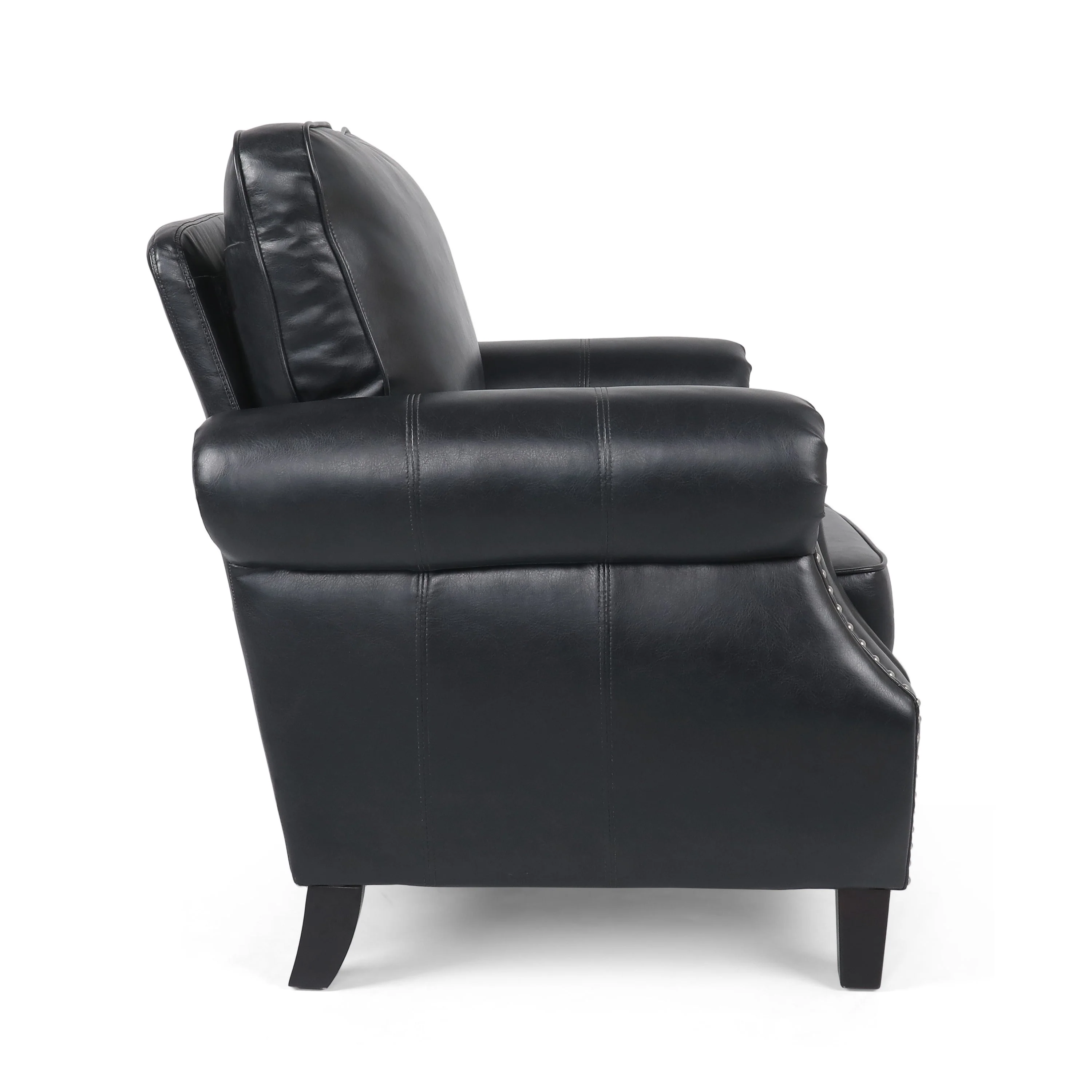 Contemporary Black PU Club Chair with Nailhead Trim and Rolled Armrests - Image 8