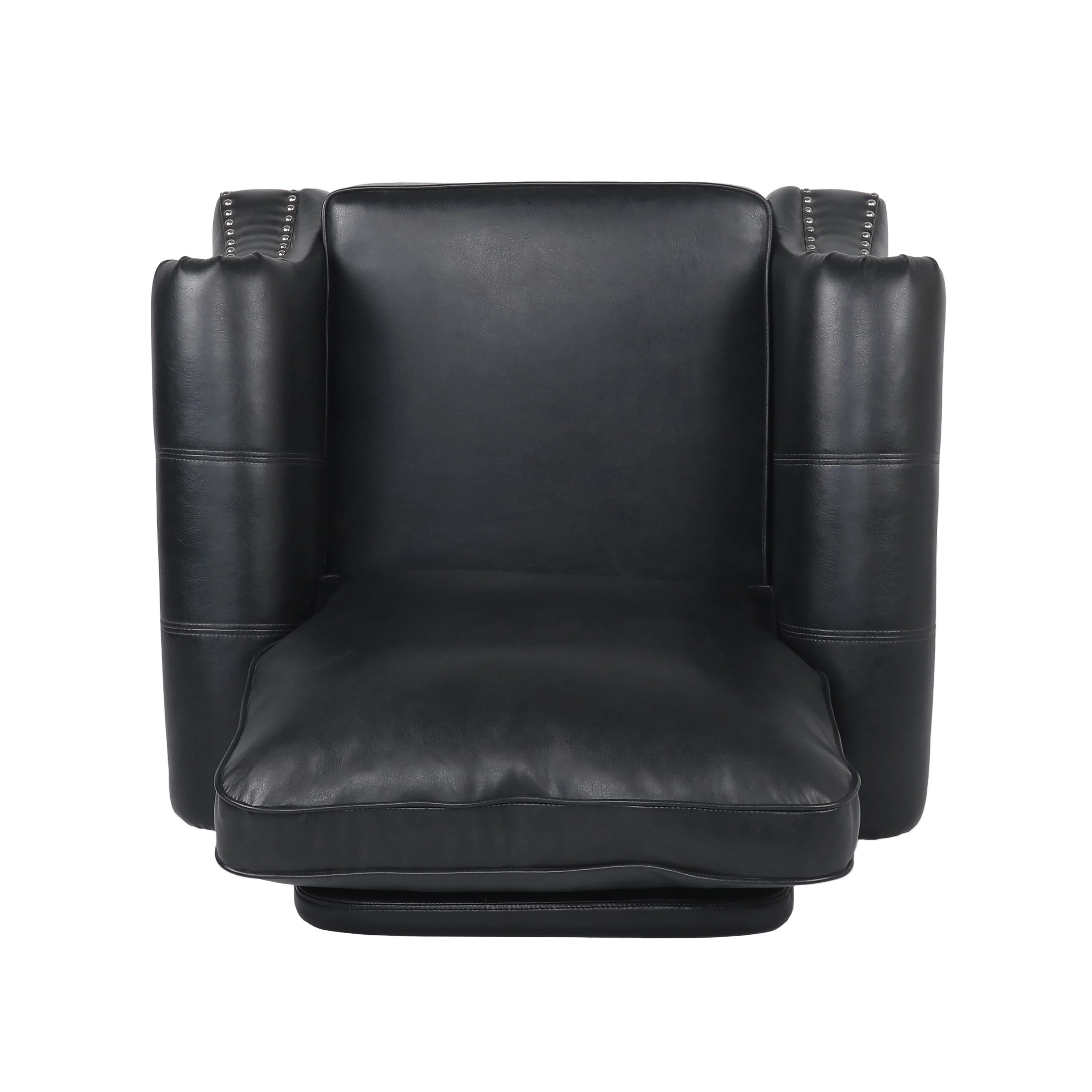 Contemporary Black PU Club Chair with Nailhead Trim and Rolled Armrests - Image 9