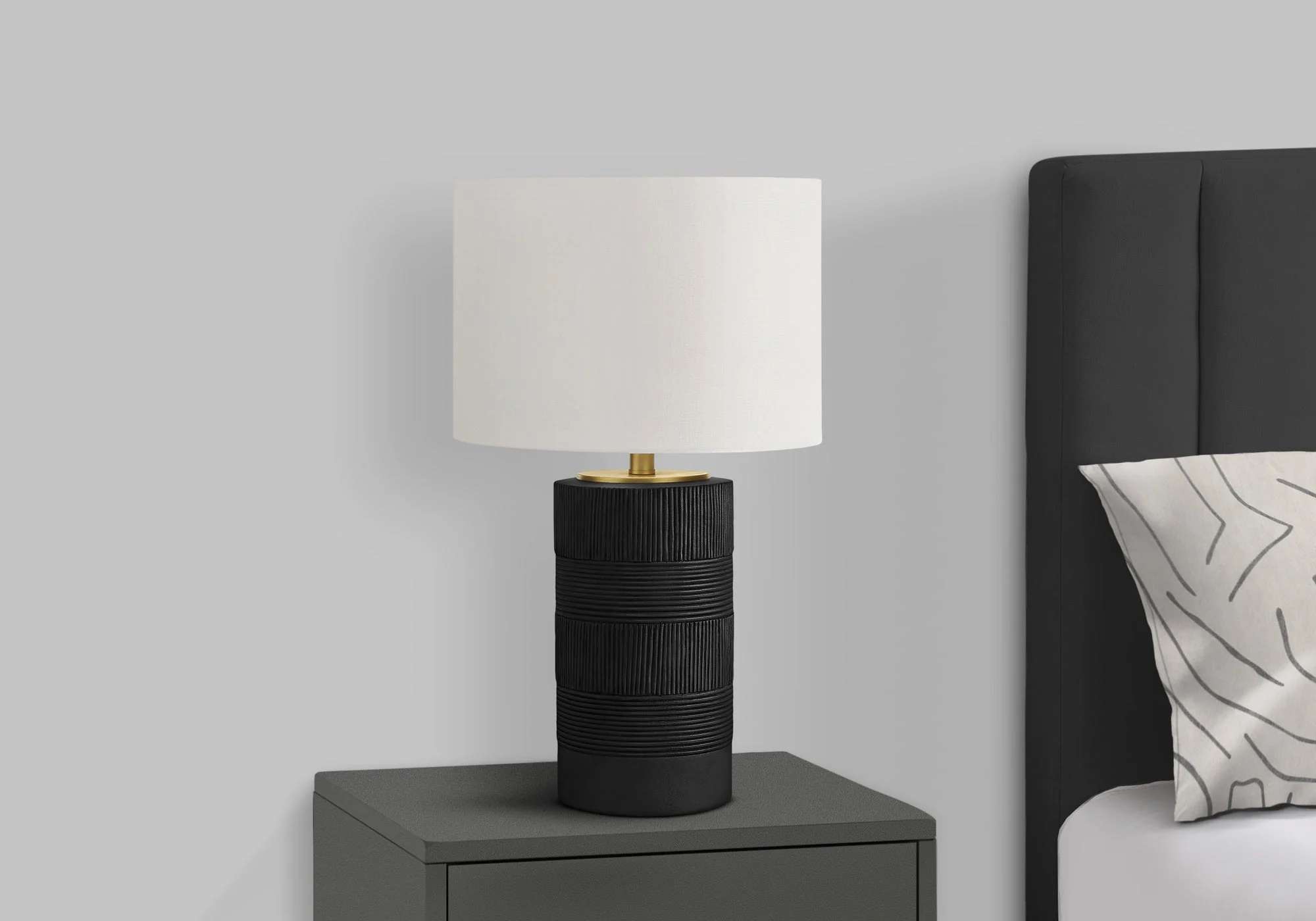 Contemporary Black Resin Table Lamp with Ivory Shade, 24 inches High - Image 6