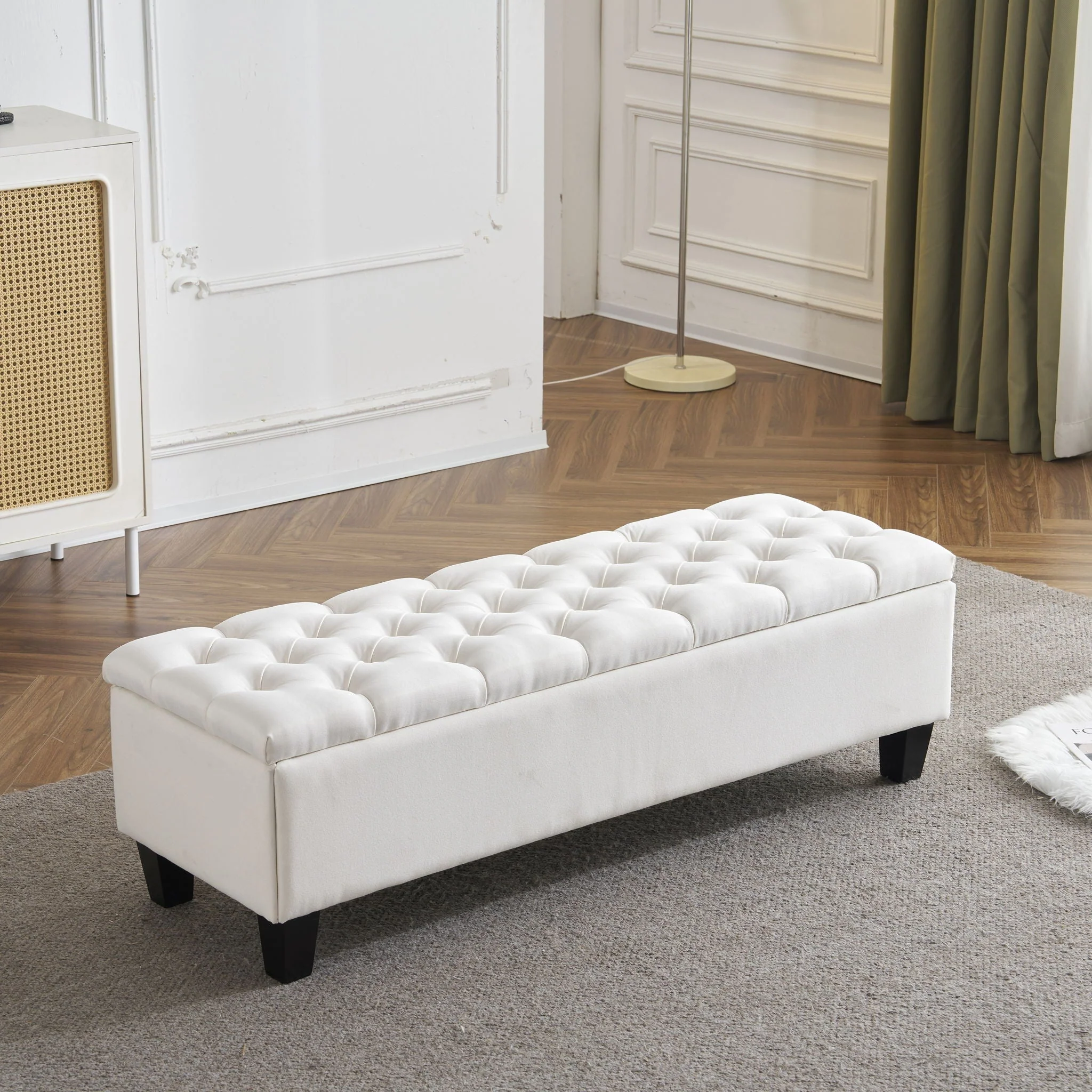 Contemporary Button Tufted And Diamond Stitched Storage Ottoman - Image 3