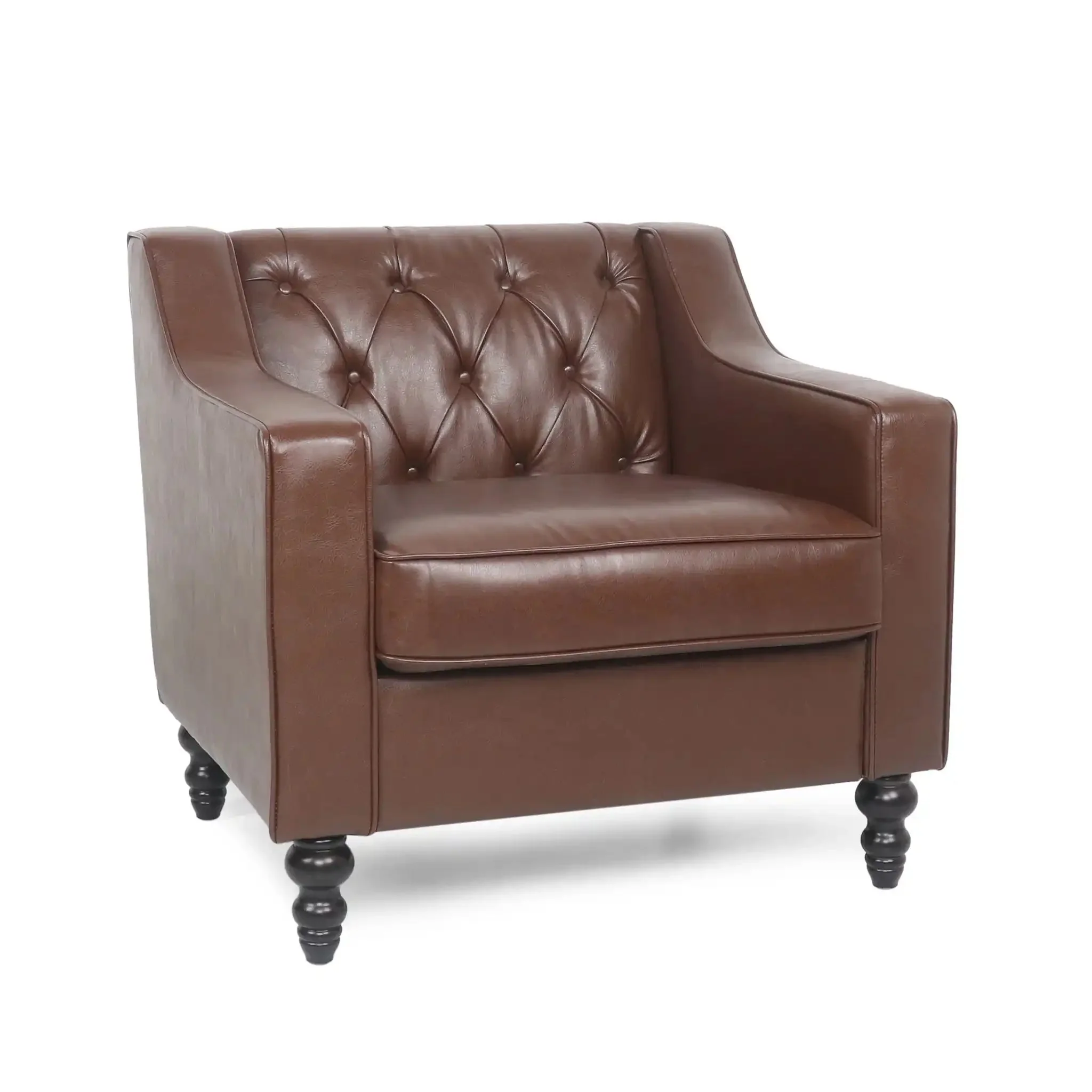 Contemporary Club Chair With Button Tufting And Birch Wood Legs - Image 2