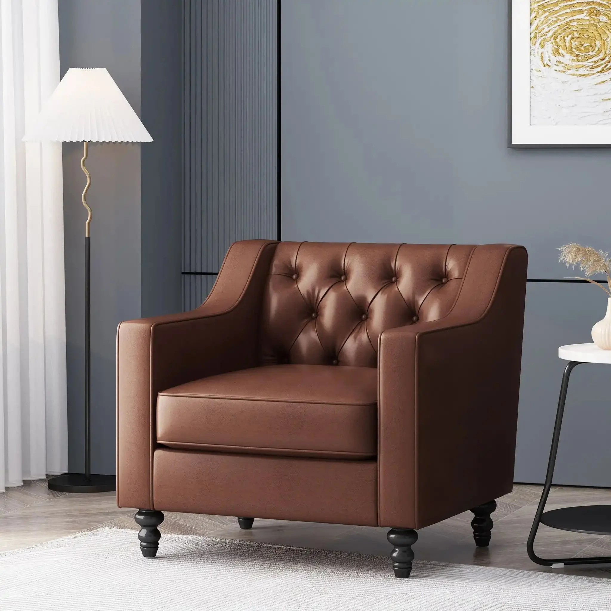 Contemporary Club Chair With Button Tufting And Birch Wood Legs - Image 4
