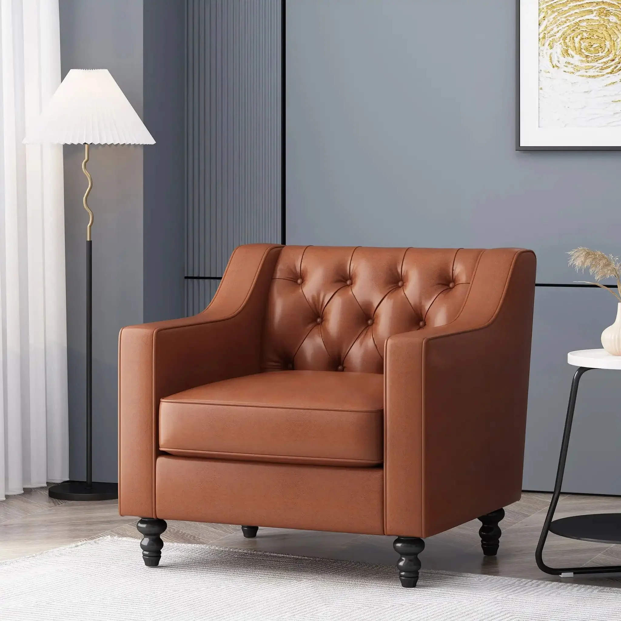 Contemporary Club Chair With Button Tufting And Birch Wood Legs - Image 5