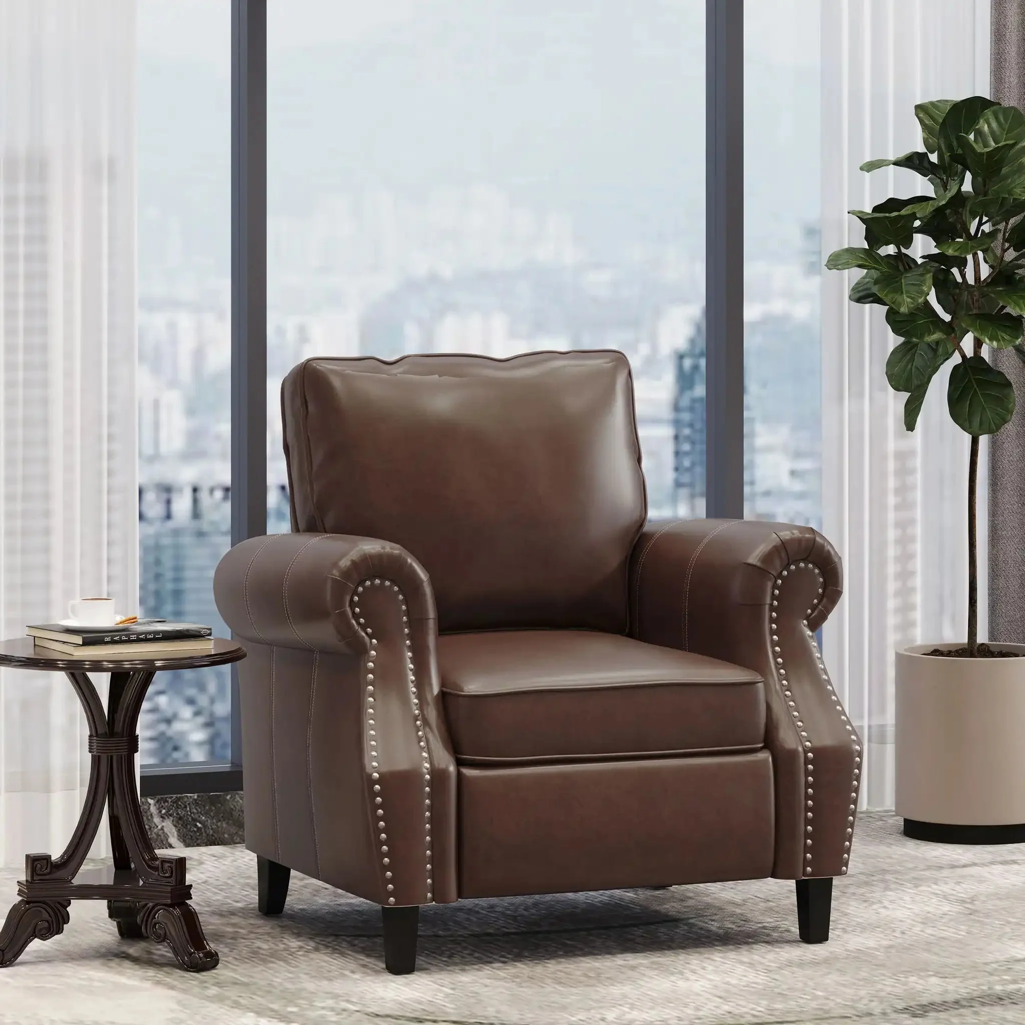 Contemporary Club Chair With Nailhead Trim And Rolled Armrests - Image 3