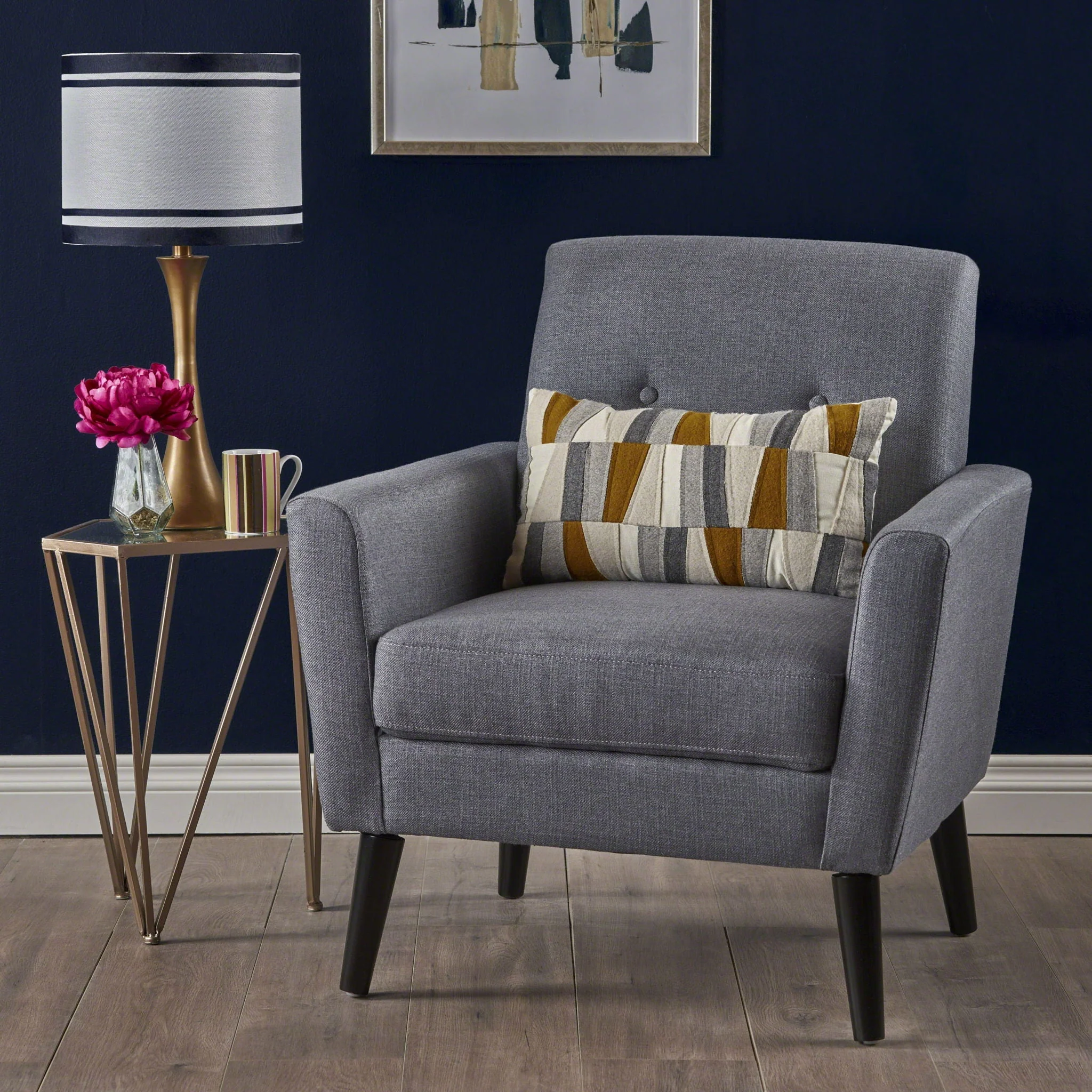 Contemporary Club Chair With Nailhead Trim Fabric And Birch Wood Legs - Image 3