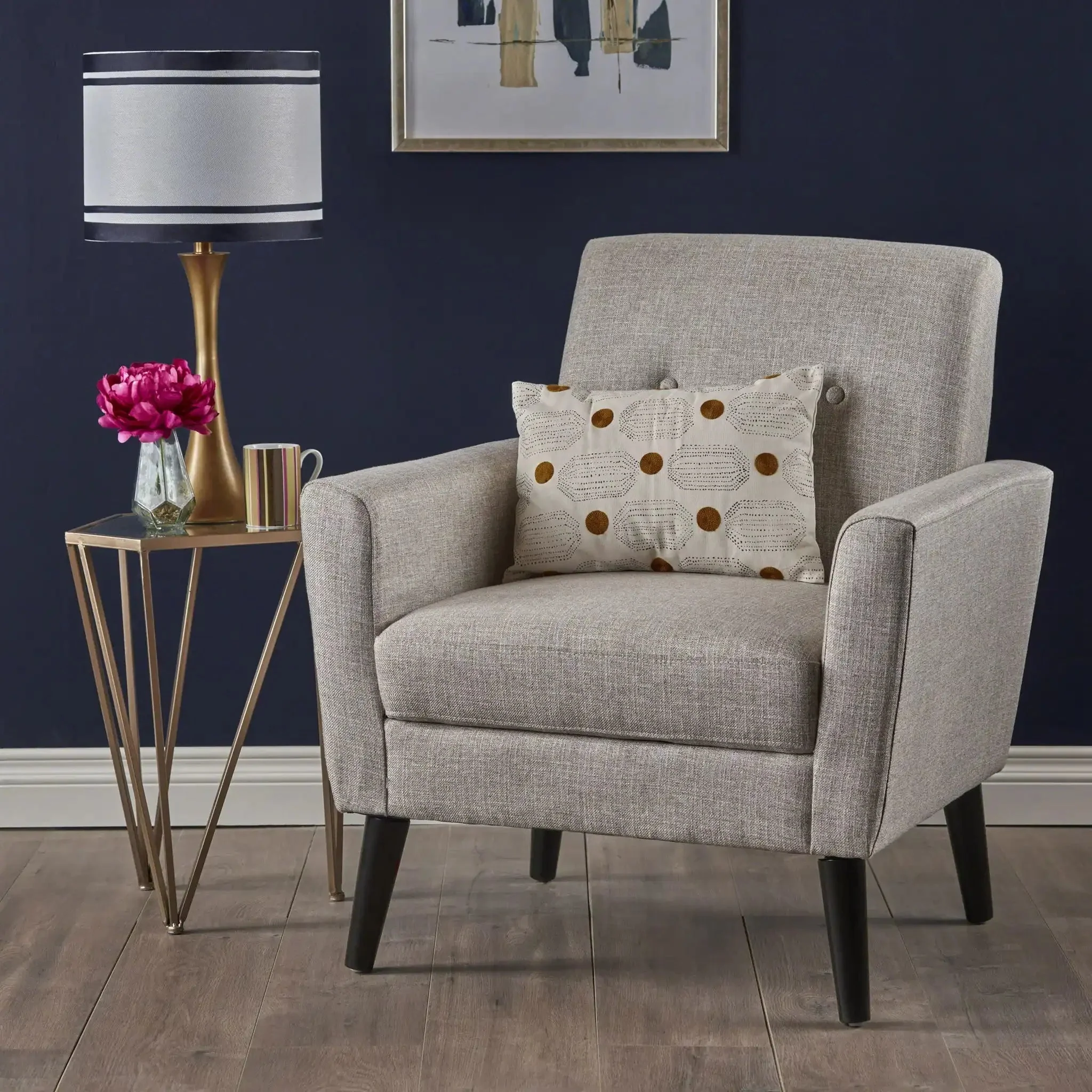 Contemporary Club Chair With Nailhead Trim Fabric And Birch Wood Legs - Image 5