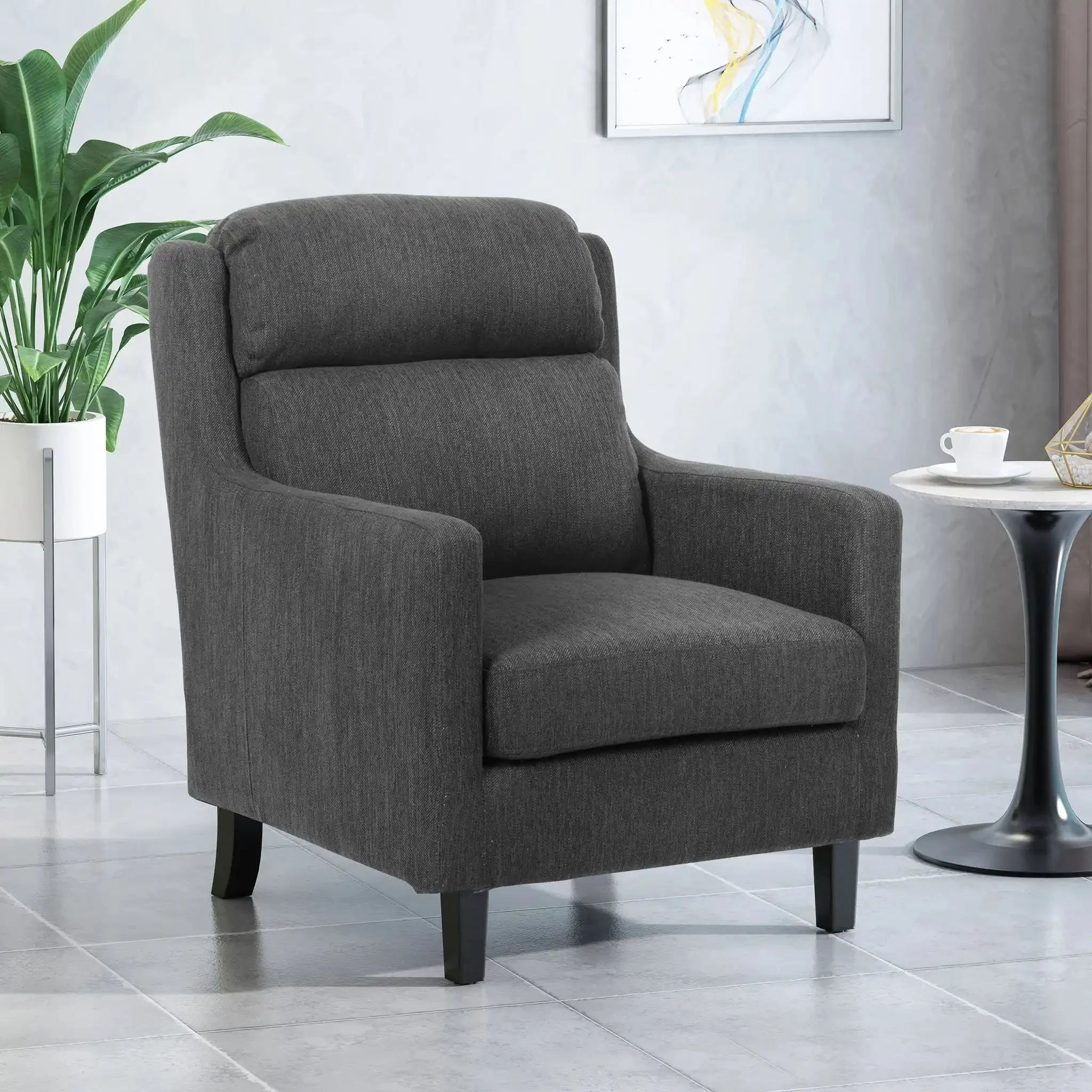 Contemporary Club Chair With Upholstered Fabric And Rubberwood Legs - Image 6