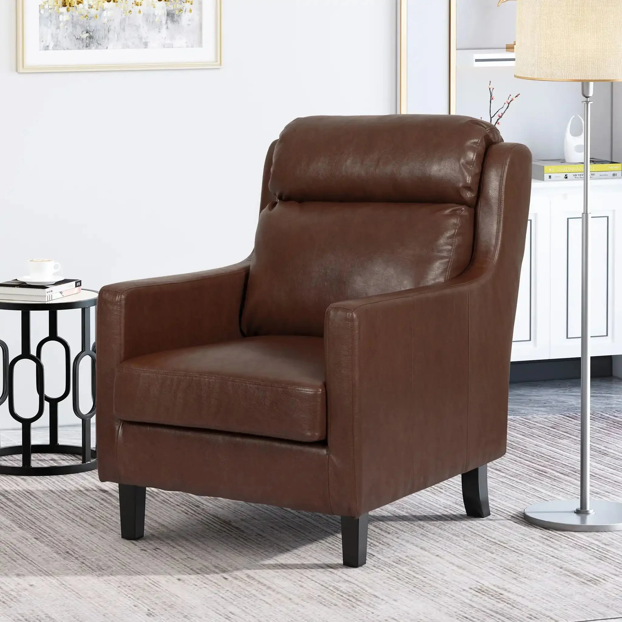 Contemporary Club Chair With Upholstered Fabric And Rubberwood Legs - Image 7