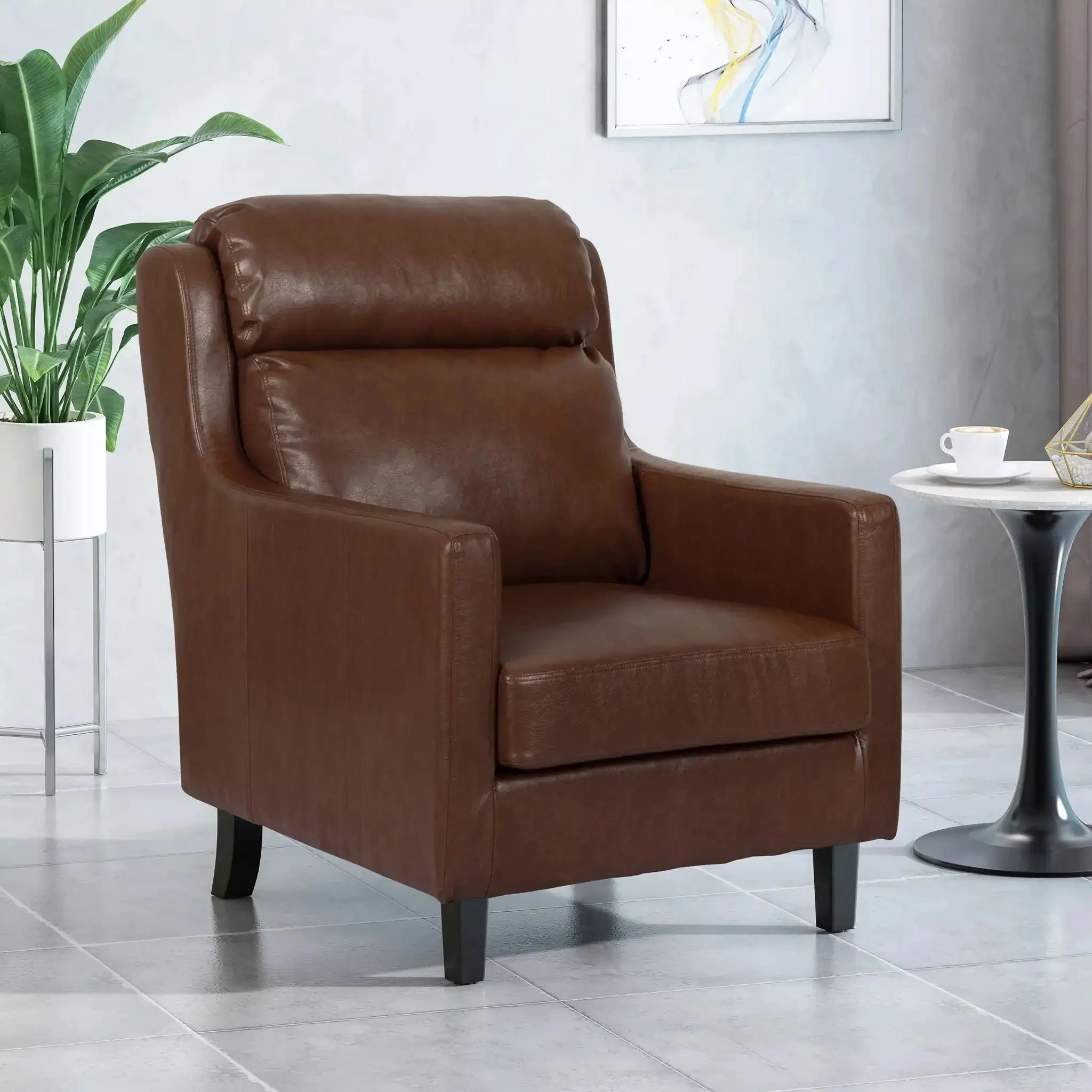 Contemporary Club Chair With Upholstered Fabric And Rubberwood Legs - Image 8