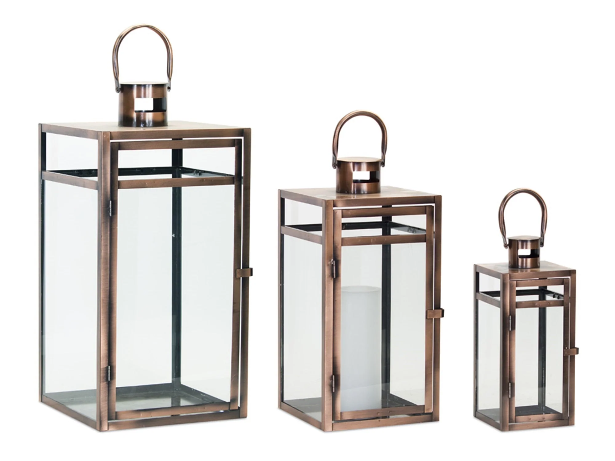 Contemporary Copper Metal Box Lantern (Set of 3) - Image 2