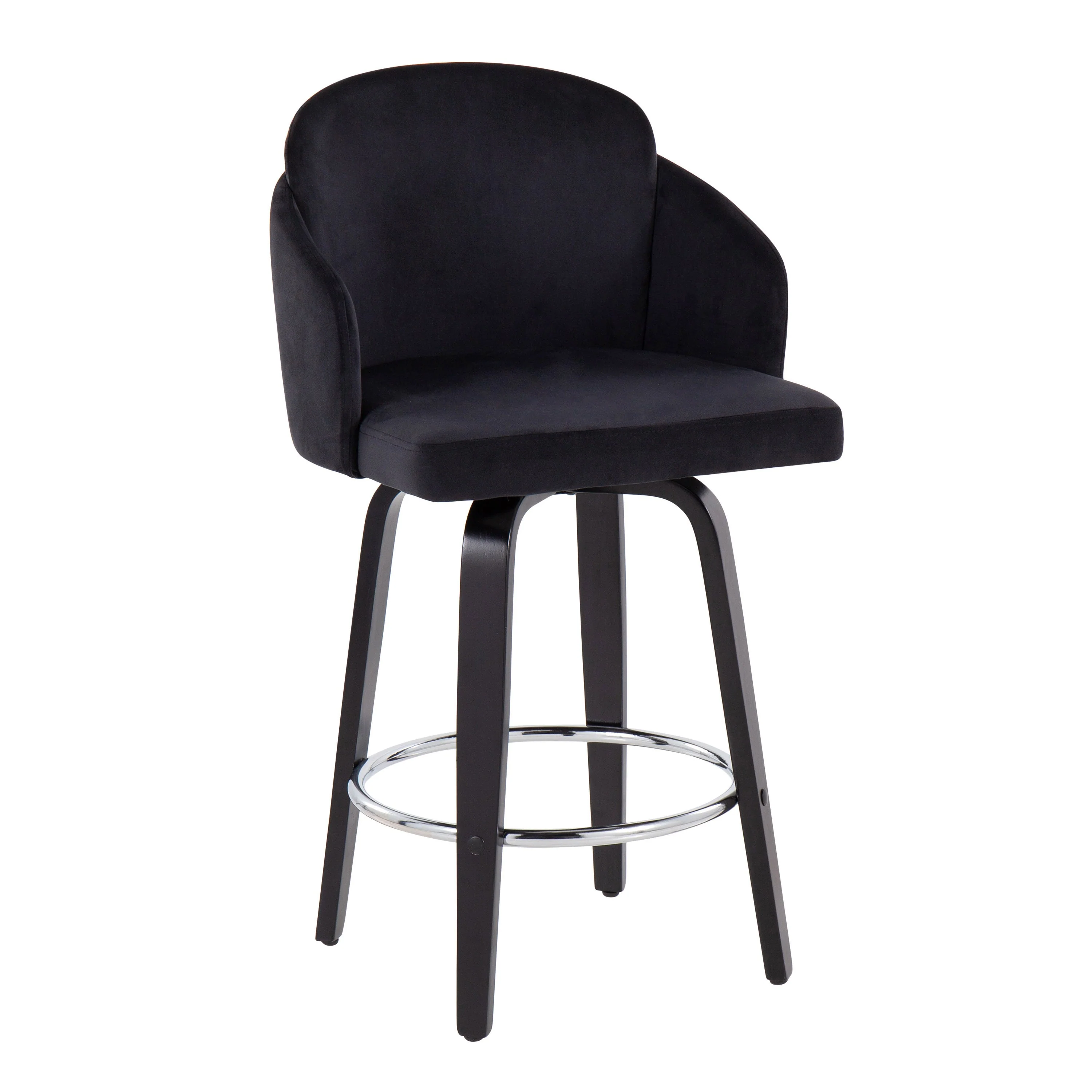 Contemporary Counter Stool in Black Wood and Black Velvet - Set of 2 - Image 2