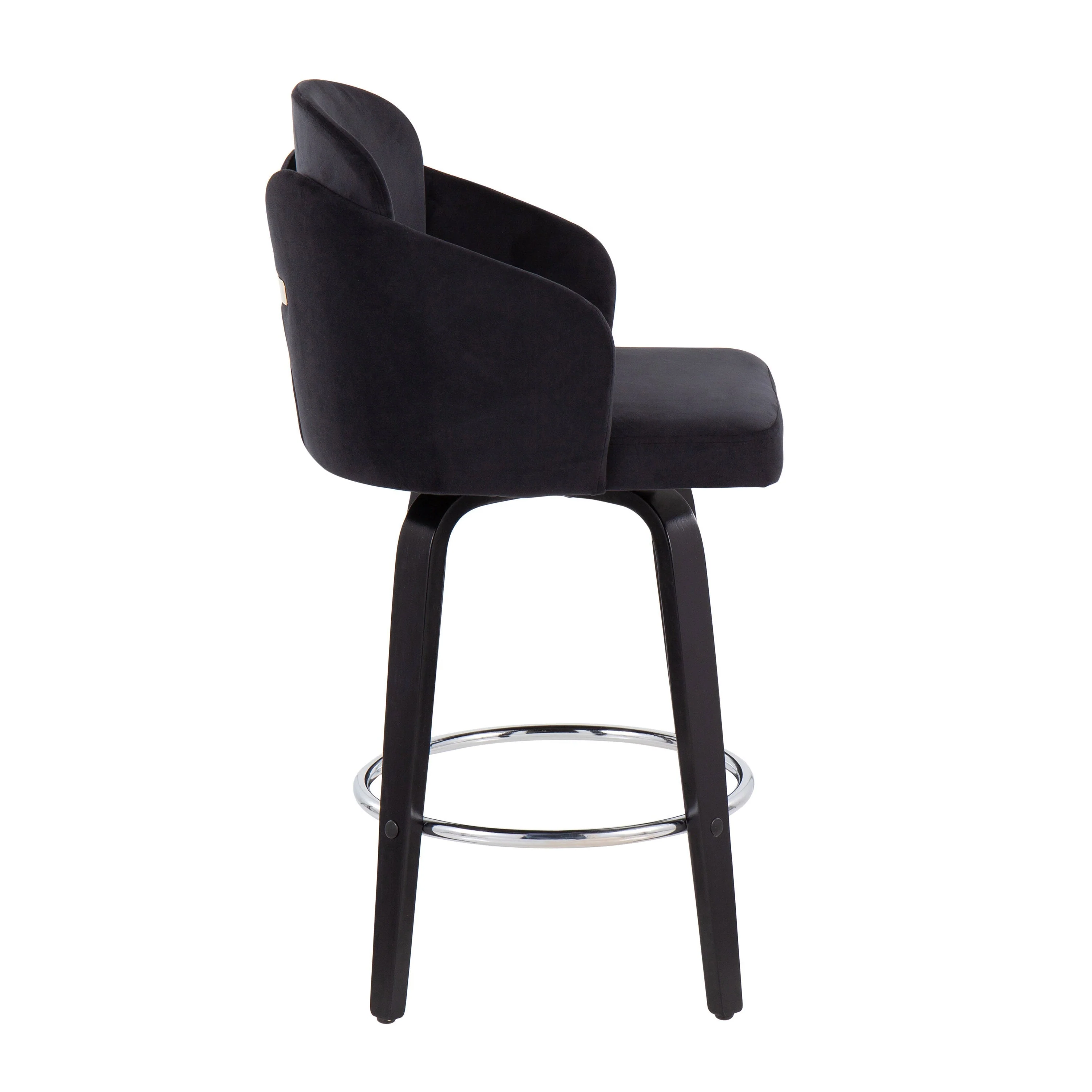Contemporary Counter Stool in Black Wood and Black Velvet - Set of 2 - Image 3