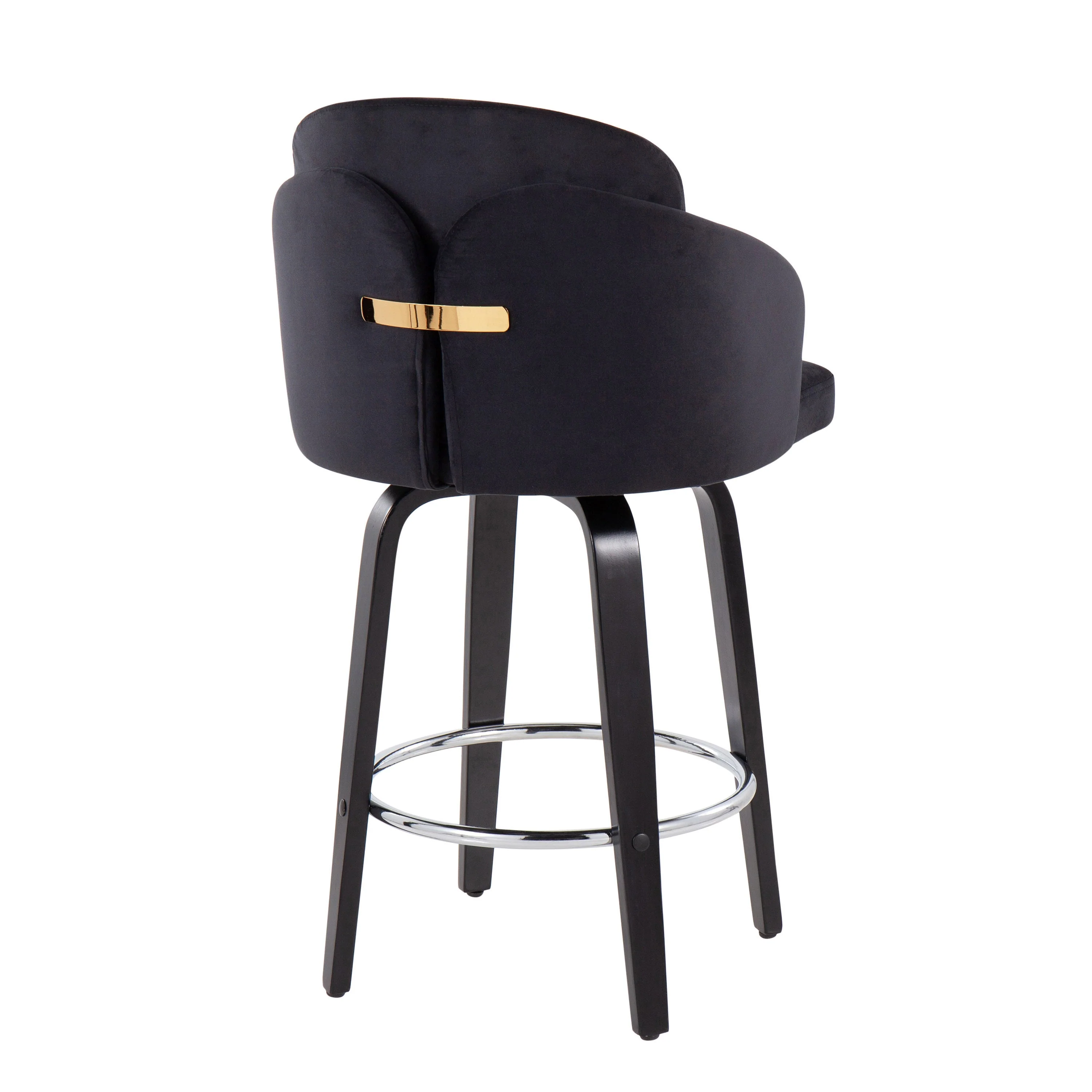 Contemporary Counter Stool in Black Wood and Black Velvet - Set of 2 - Image 4