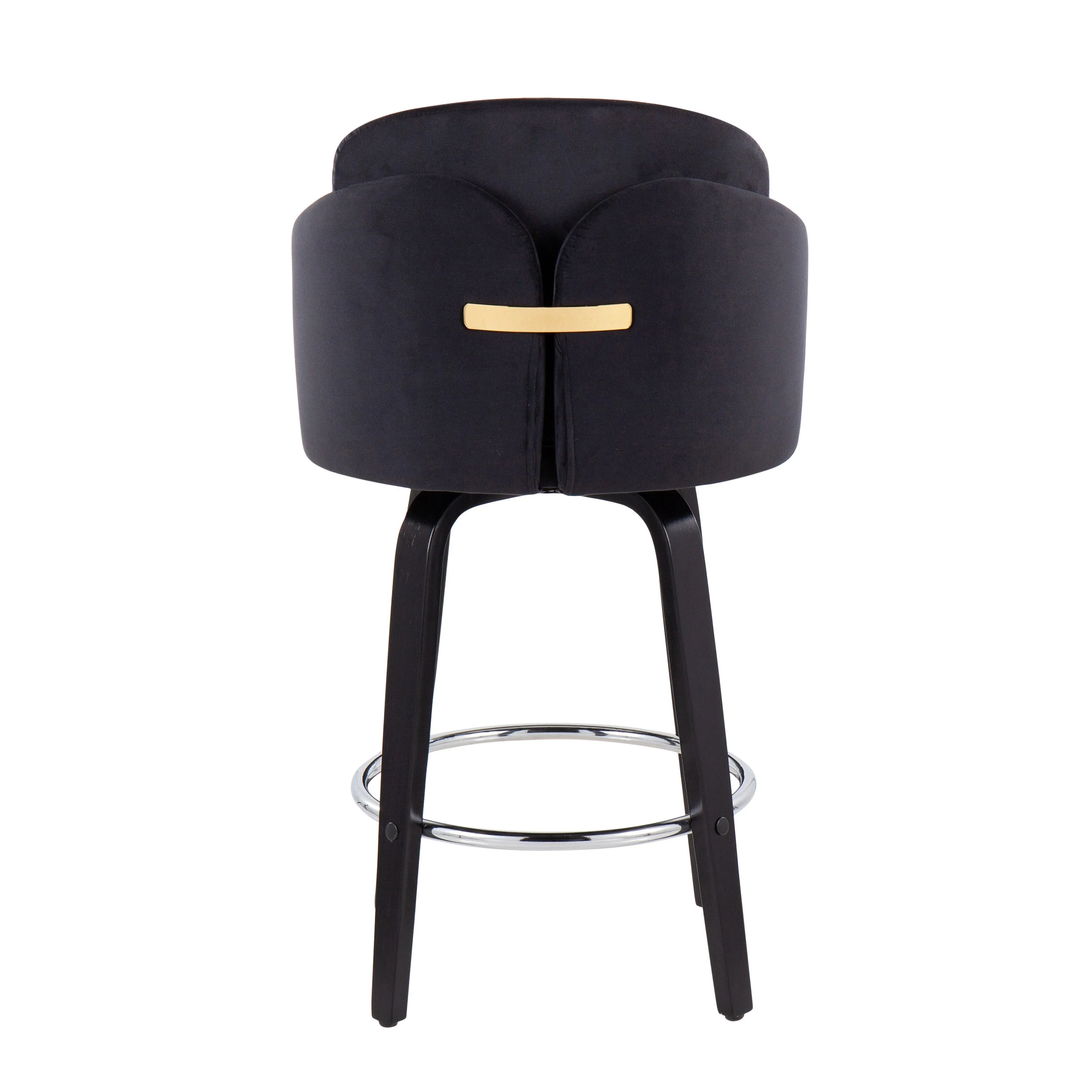 Contemporary Counter Stool in Black Wood and Black Velvet - Set of 2 - Image 5